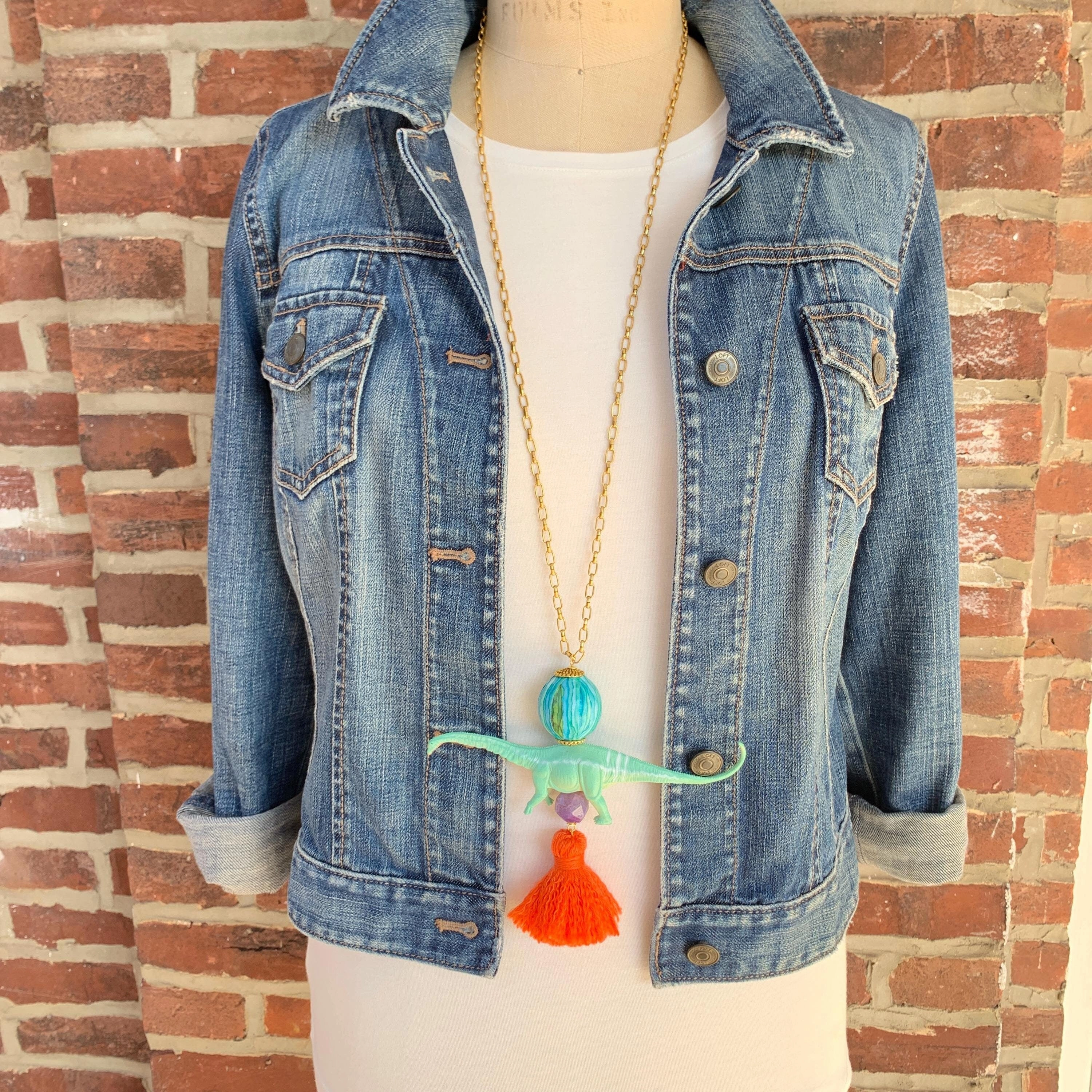 Billie Brontosaurus Dinosaur Pendant Necklace - One-of-a-Kind