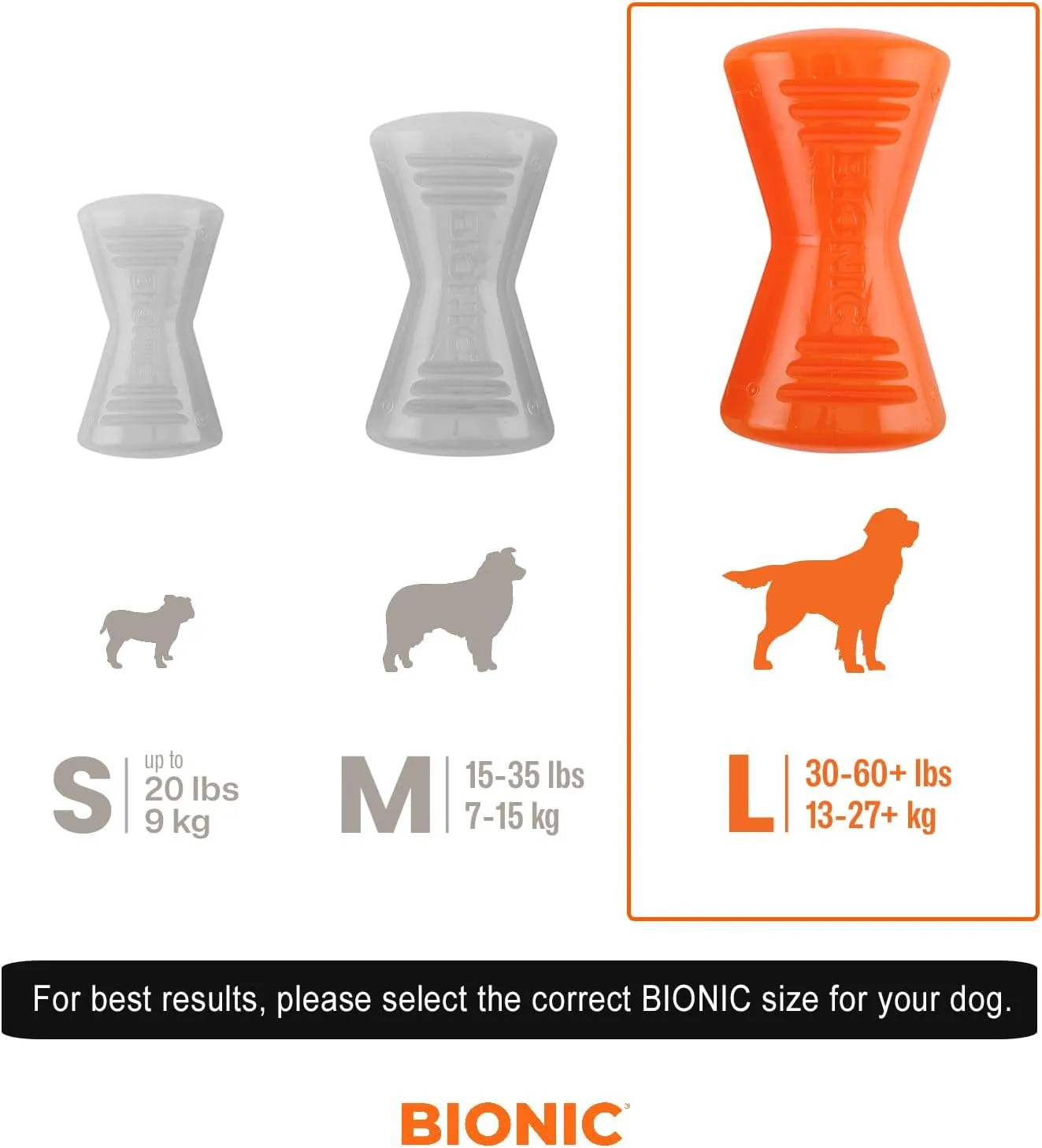 BIONIC Bone Dog Toy, Large - Interactive Dog Chew Toy That Stands Up to The Toughest Chewers, for Dogs Between 30-60  lbs. (13-27  kg.)