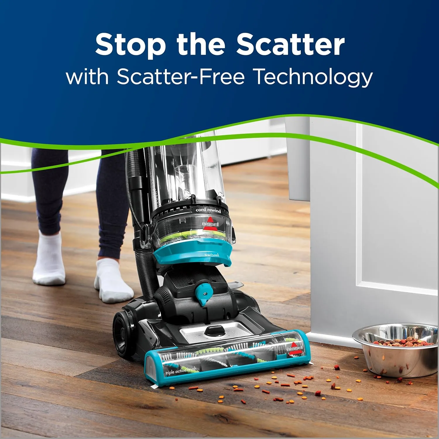 Bissell 2254 CleanView Swivel Rewind Pet Upright Bagless Vacuum, Automatic Cord Rewind, Swivel Steering, Powerful Pet Hair Pickup, Specialized Pet Tools, Large Capacity Dirt Tank, Teal