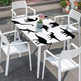 Black and White Elastic Fitted Tablecloths, Various Black Dino Silhouettes Fitted Tablecloth Rectangle Table Cover - Table Cloth - Fitted Table Covers Dinosaur Fits up 5 Foot Tables