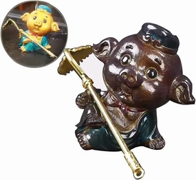 Black Myth Statue, Monkey King Color-Changing Decorative Tea Pet, Resin Cute Monkey Ornament Sculpture(Zhu Bajie,Large)