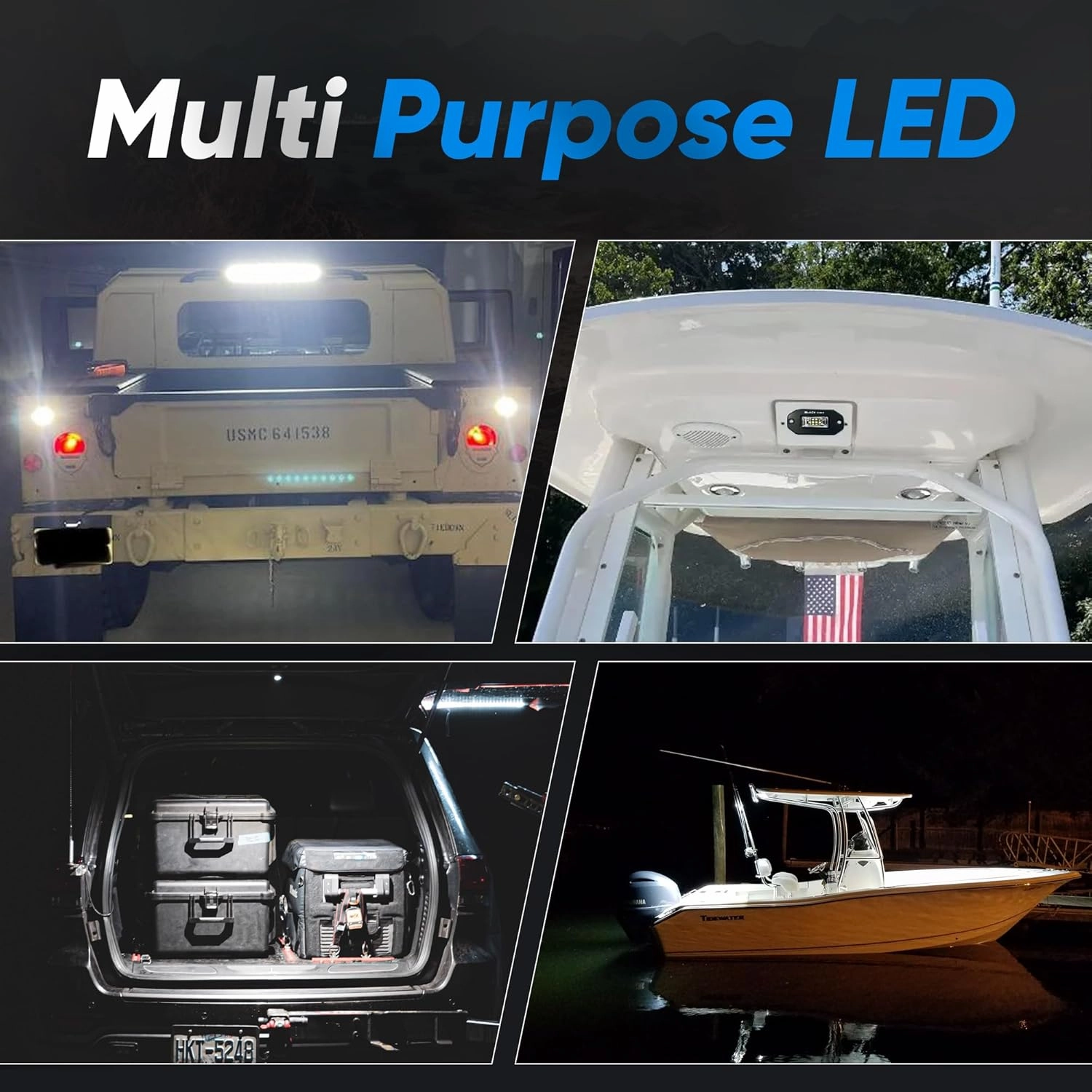 Black Oak LED Black Marine Flush Mount Spreader Light 2-Inch 10W / Cree XM-L2 1560 Raw Lumens Pro Series 3.0