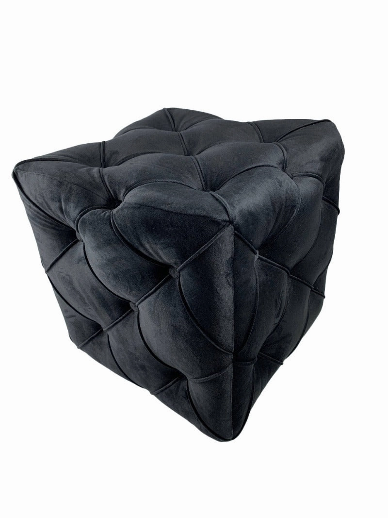 Black square cube deep buttoned coffee table side table seat
