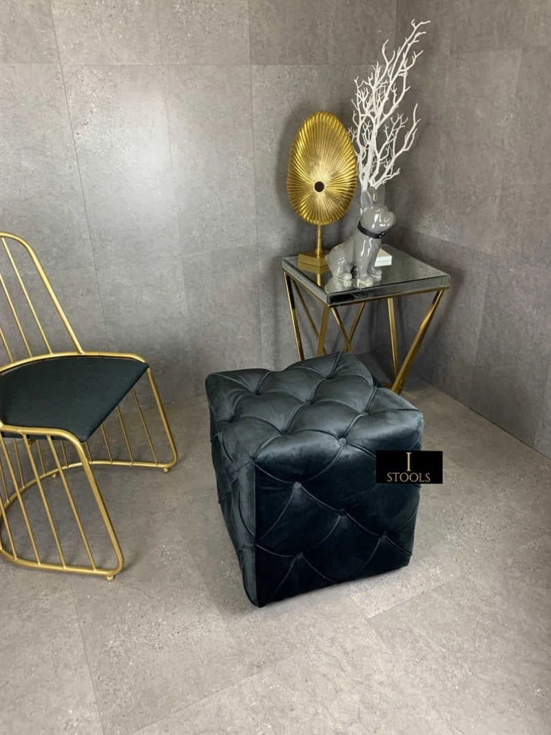 Black square cube deep buttoned coffee table side table seat