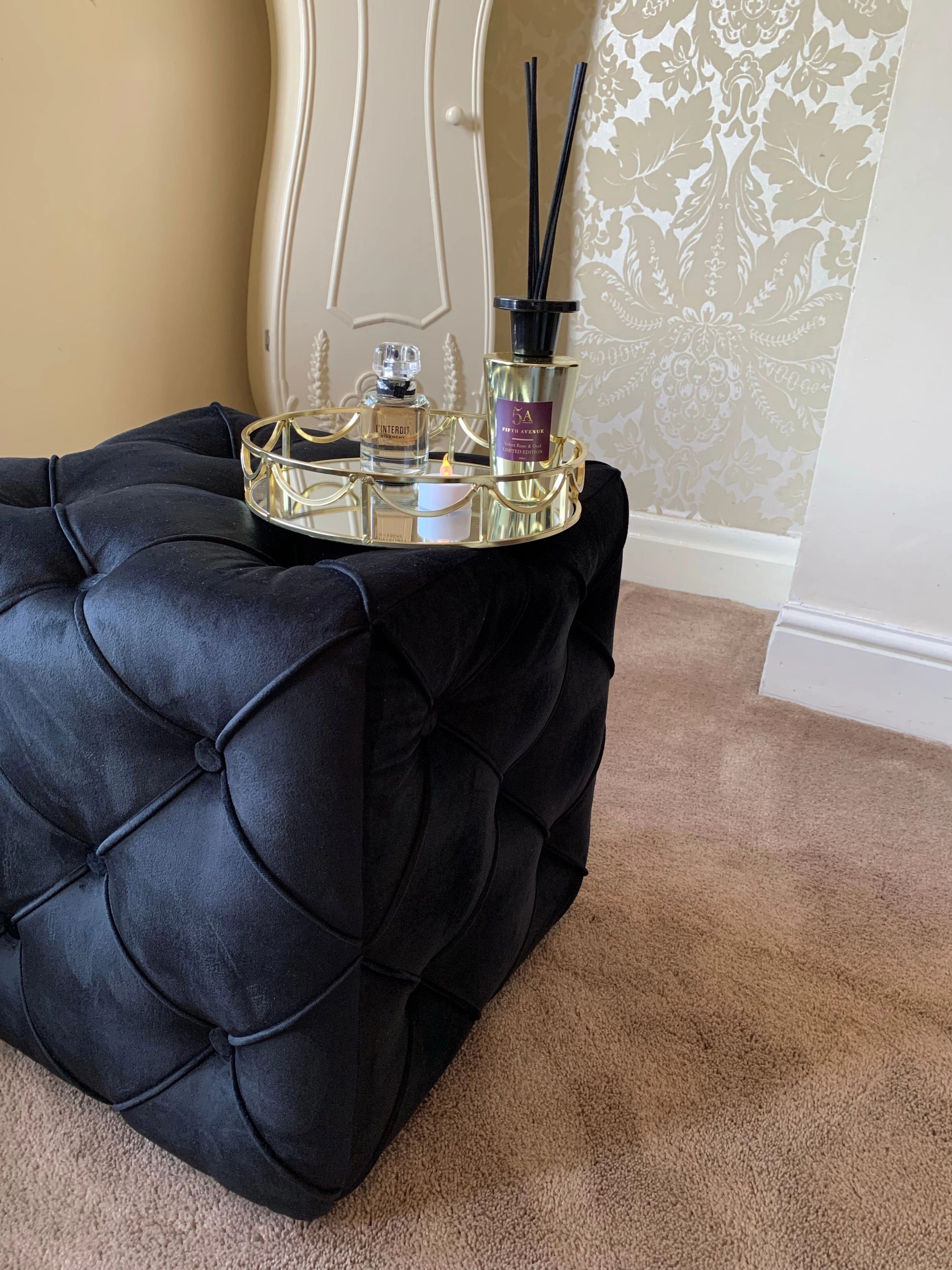 Black square cube deep buttoned coffee table side table seat