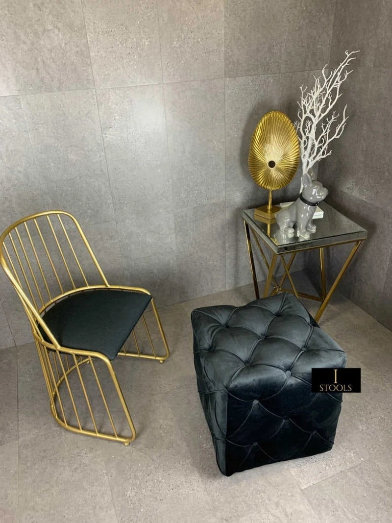 Black square cube deep buttoned coffee table side table seat