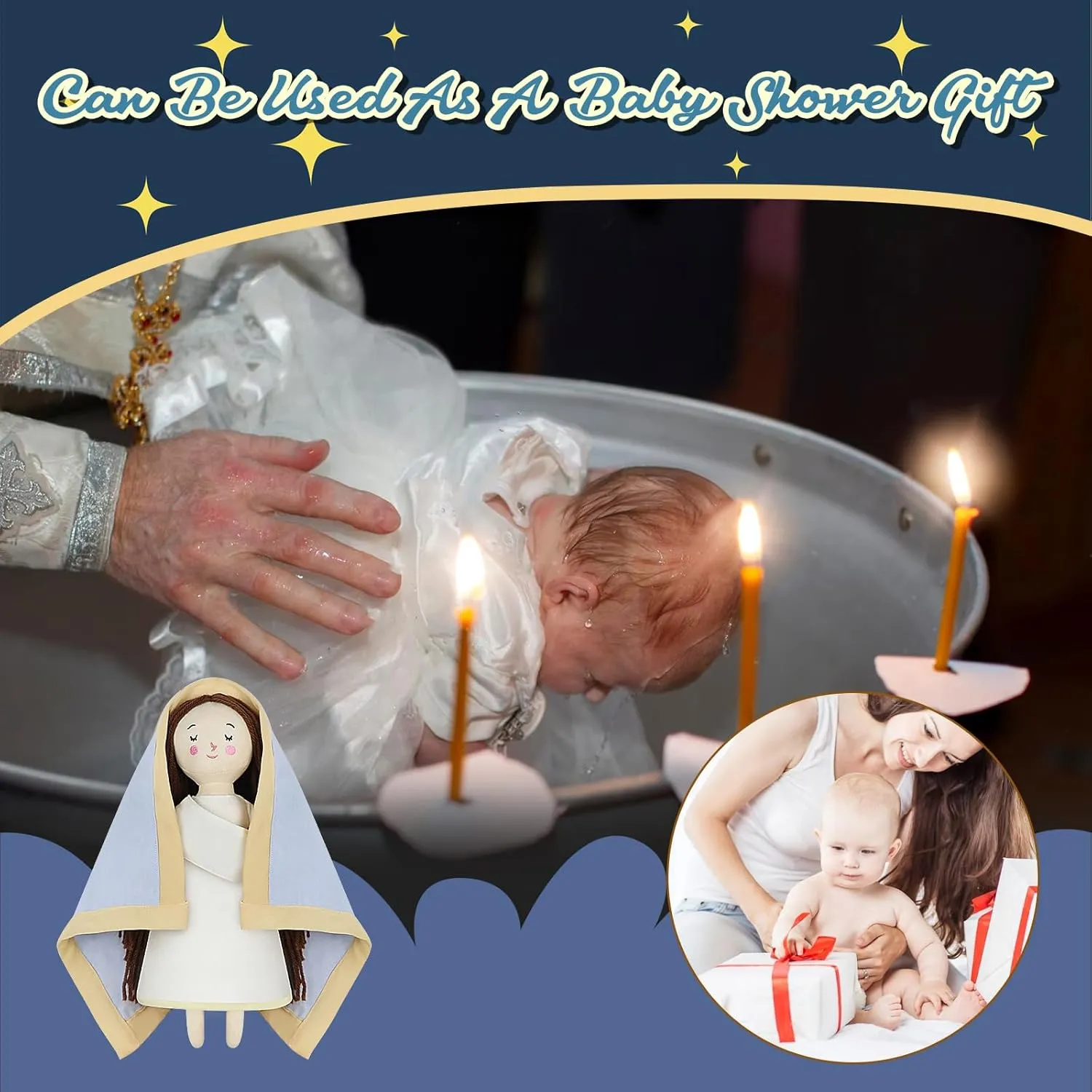 Blessed Virgin Mary Doll and Baby Jesus Plush Religious Figure Playset for Boy Girl Christening Gift(Virgin Mary)
