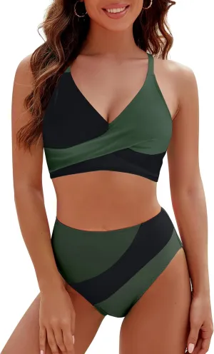 Blooming Jelly Womens High Wasited Bikini Sets Tummy Control Swimsuits Curvy Mesh Swim Skirt
