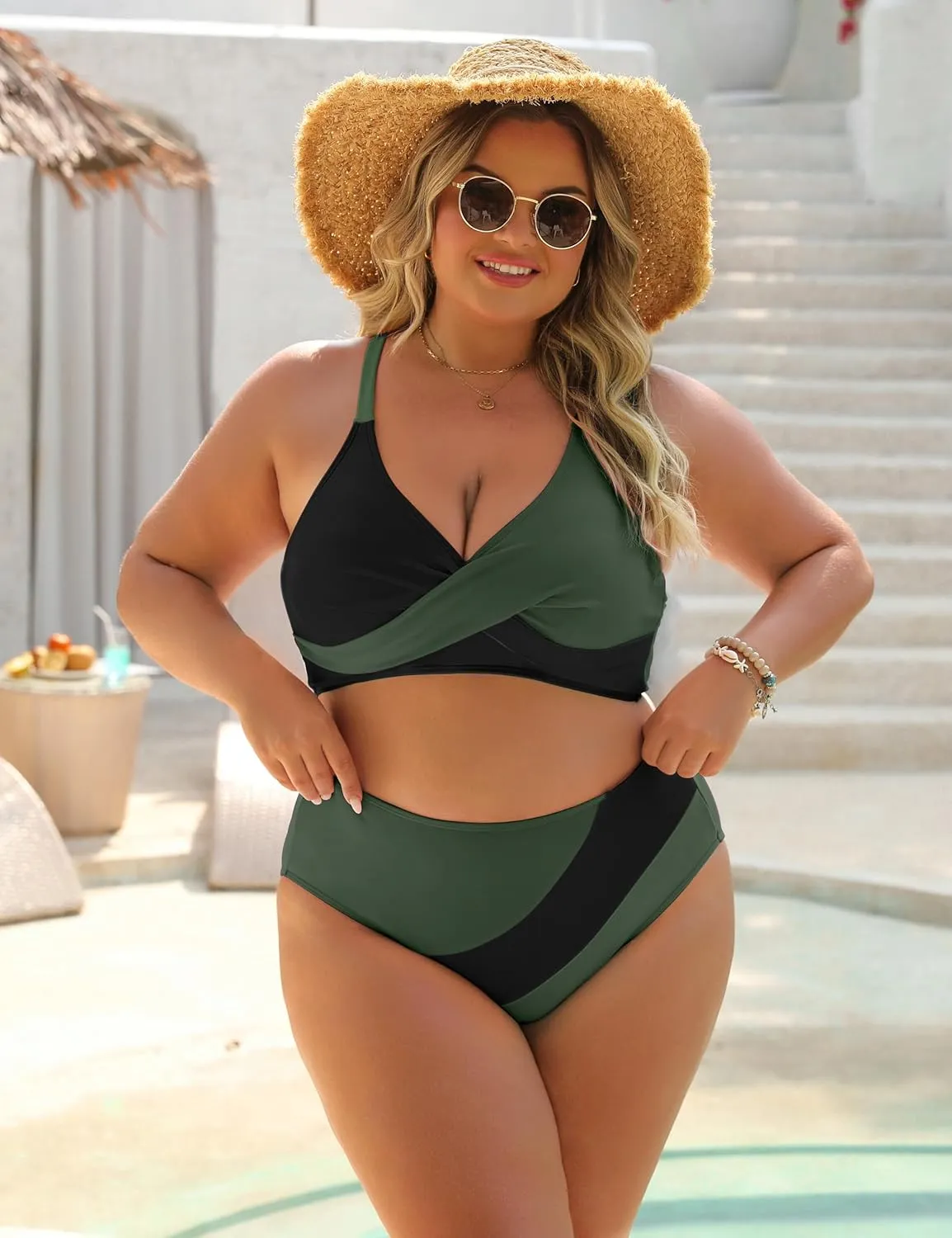 Blooming Jelly Womens High Wasited Bikini Sets Tummy Control Swimsuits Curvy Mesh Swim Skirt