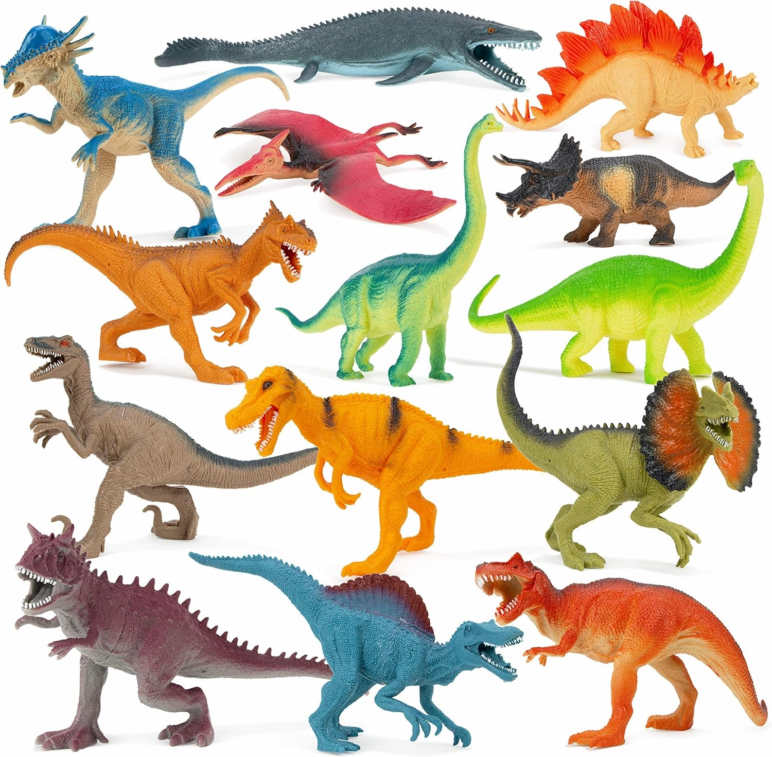 Boley 14-Pack Dinosaur Toys for Kids with Educational Booklet - 9" Realistic Dino Figures for Boys & Girls Ages 3  - Includes T-Rex, Raptor, Stegosaurus, Triceratops, and More