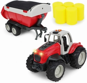 Boley Farm Tractor with Trailer - Light and Sound Farm Toy Truck Set - Hay Bales Included - Kids Tractor Toys