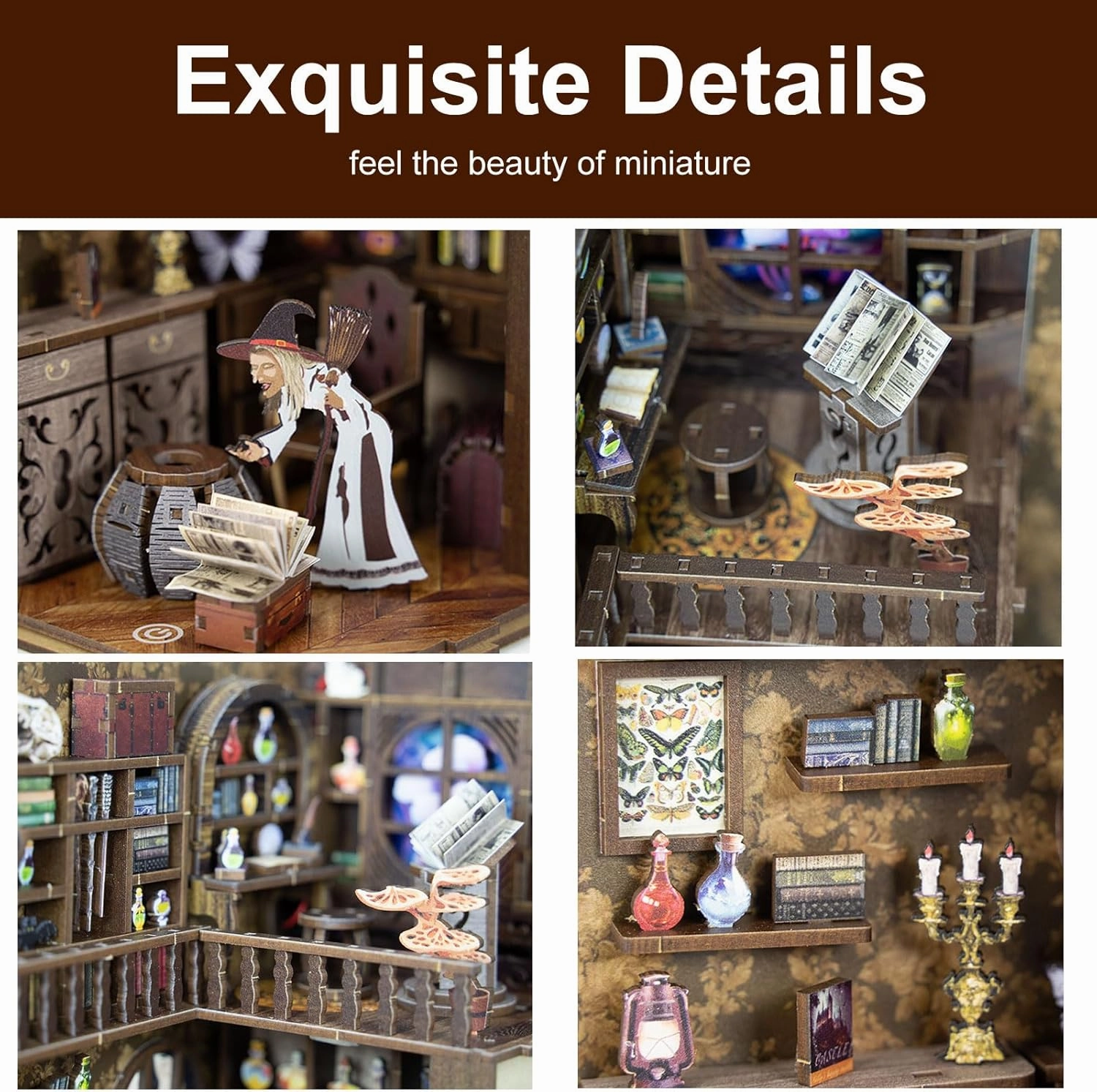 Book Nook Kit - DIY Miniature House Dollhouse Kit for Adults and Teens Booknook 3D Wooden Puzzle Creative Bookshelf Décor Decorative Bookend Magic Night