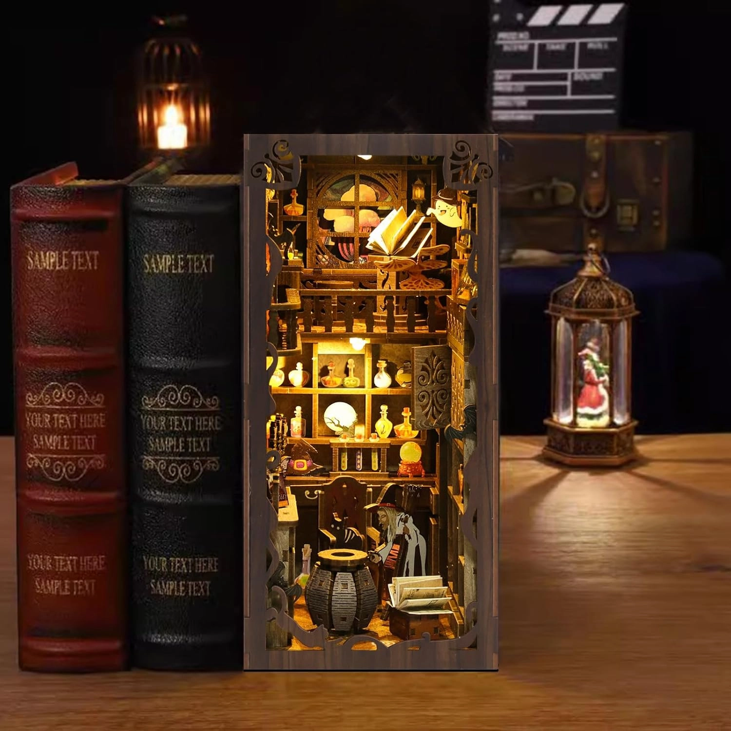 Book Nook Kit - DIY Miniature House Dollhouse Kit for Adults and Teens Booknook 3D Wooden Puzzle Creative Bookshelf Décor Decorative Bookend Magic Night