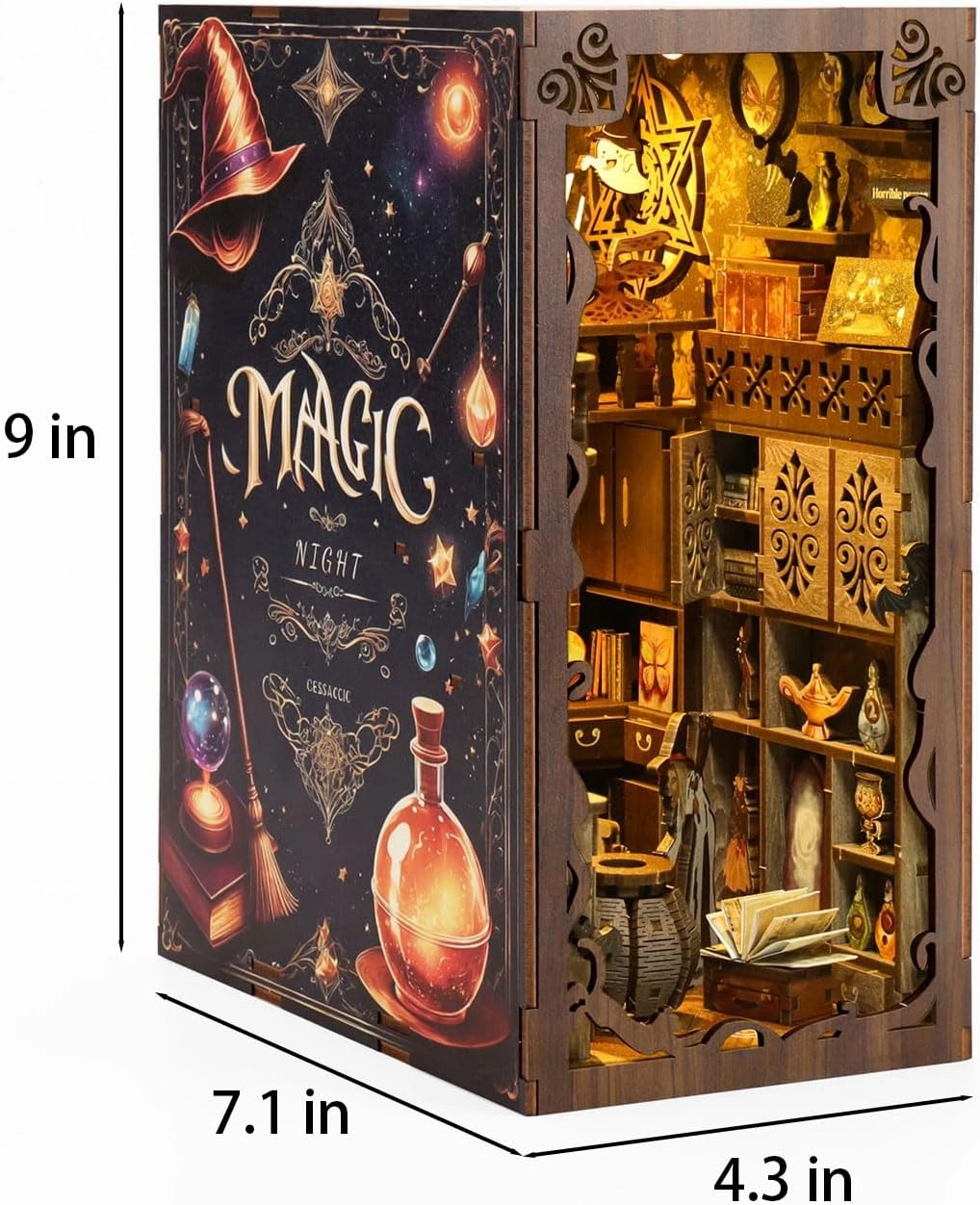 Book Nook Kit - DIY Miniature House Dollhouse Kit for Adults and Teens Booknook 3D Wooden Puzzle Creative Bookshelf Décor Decorative Bookend Magic Night