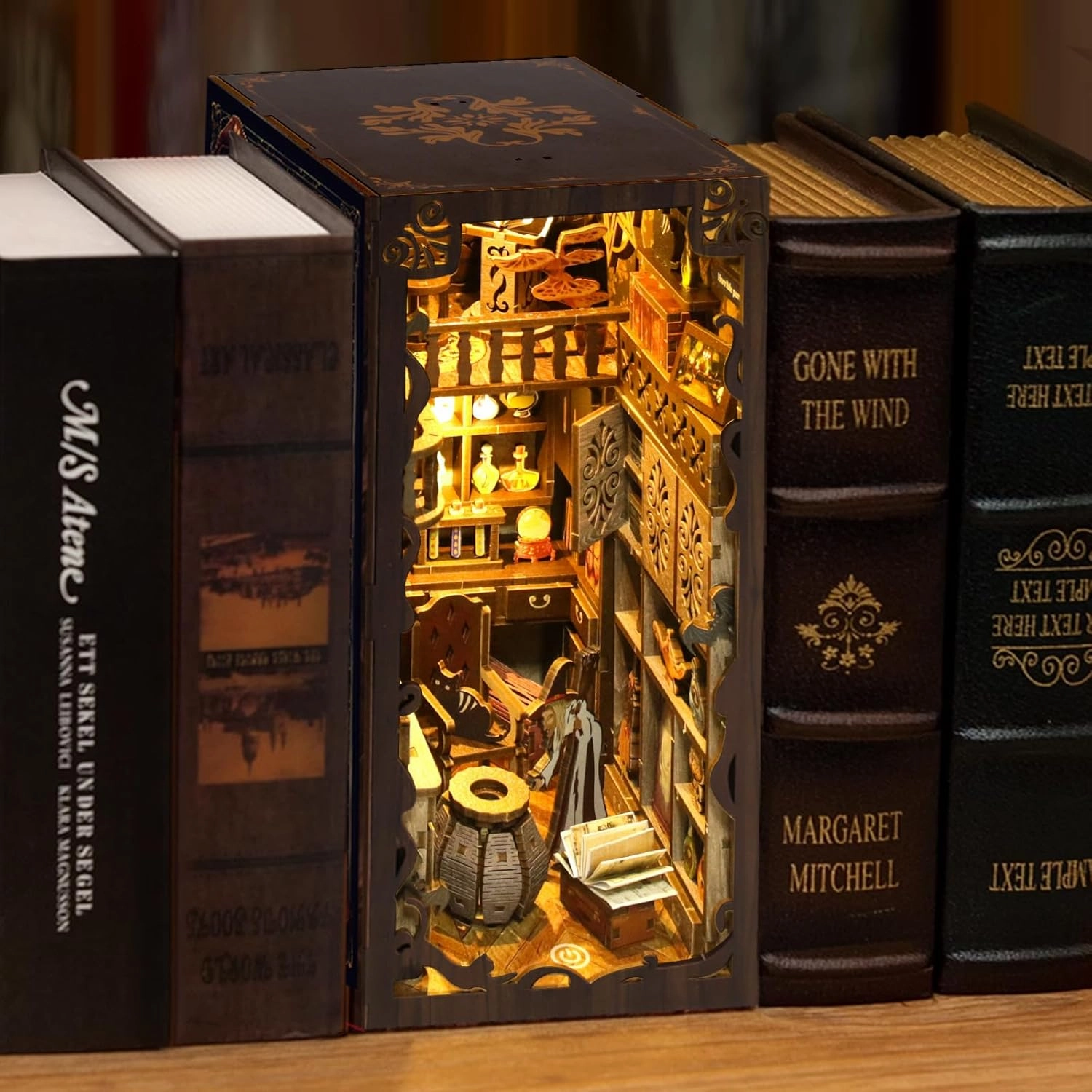 Book Nook Kit - DIY Miniature House Dollhouse Kit for Adults and Teens Booknook 3D Wooden Puzzle Creative Bookshelf Décor Decorative Bookend Magic Night