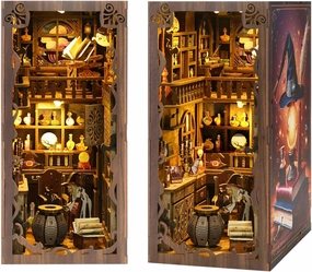 Book Nook Kit - DIY Miniature House Dollhouse Kit for Adults and Teens Booknook 3D Wooden Puzzle Creative Bookshelf Décor Decorative Bookend Magic Night