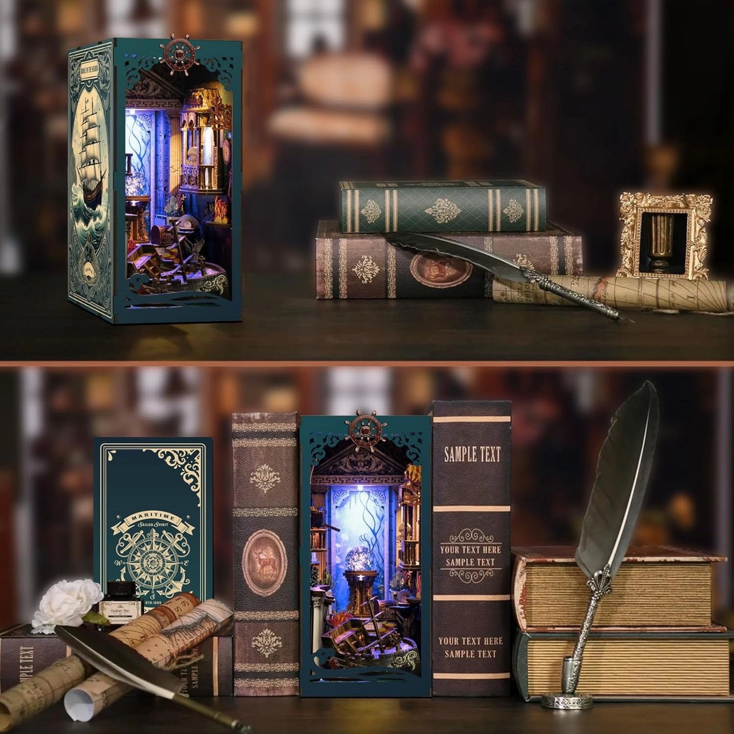 Book Nook Kit - DIY Miniature House Dollhouse Kit for Adults and Teens Booknook 3D Wooden Puzzle Creative Bookshelf Décor Decorative Bookend Riddle on The Seabed