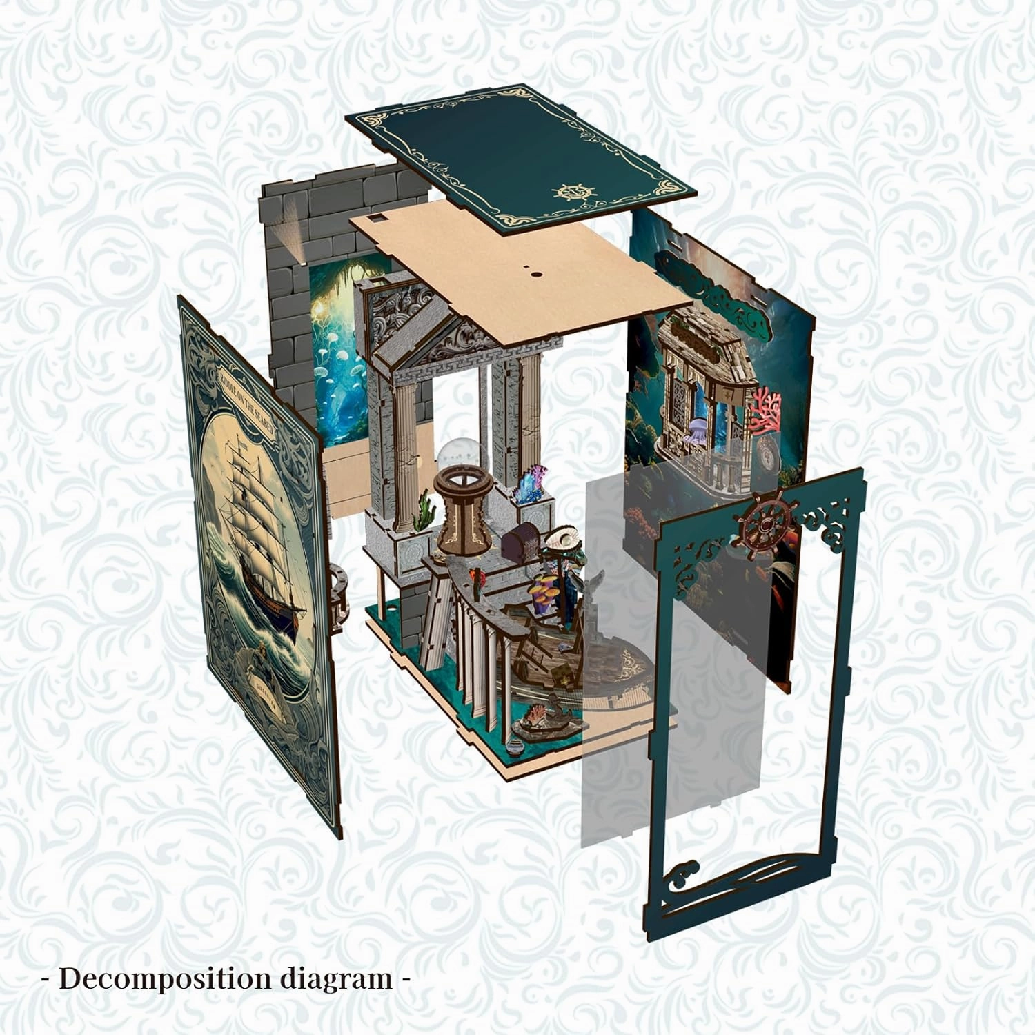 Book Nook Kit - DIY Miniature House Dollhouse Kit for Adults and Teens Booknook 3D Wooden Puzzle Creative Bookshelf Décor Decorative Bookend Riddle on The Seabed