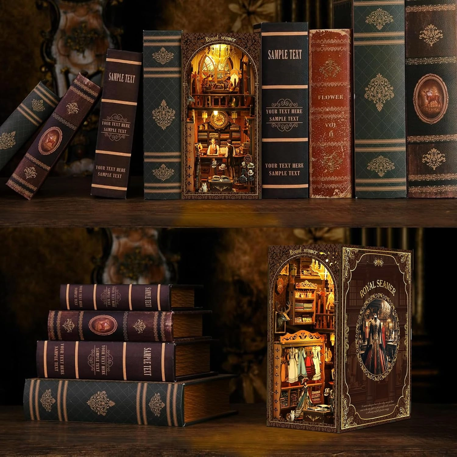 Book Nook Kit - DIY Miniature House Dollhouse Kit for Adults and Teens Booknook 3D Wooden Puzzle Creative Bookshelf Décor Decorative Bookend Royal Seamer