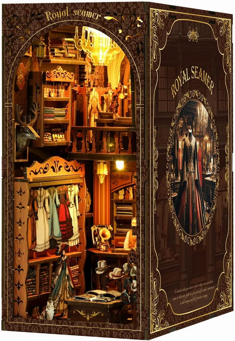 Book Nook Kit - DIY Miniature House Dollhouse Kit for Adults and Teens Booknook 3D Wooden Puzzle Creative Bookshelf Décor Decorative Bookend Royal Seamer