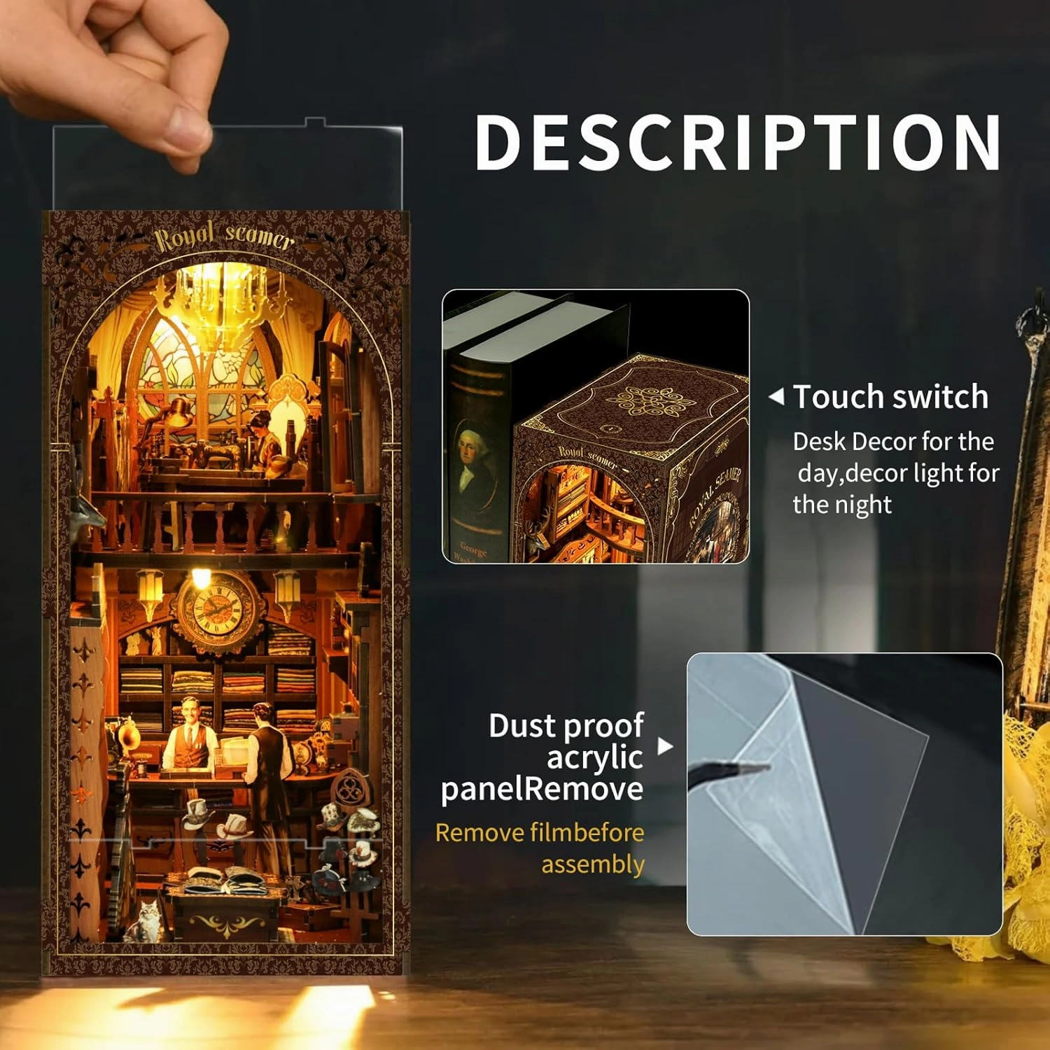 Book Nook Kit - DIY Miniature House Dollhouse Kit for Adults and Teens Booknook 3D Wooden Puzzle Creative Bookshelf Décor Decorative Bookend Royal Seamer