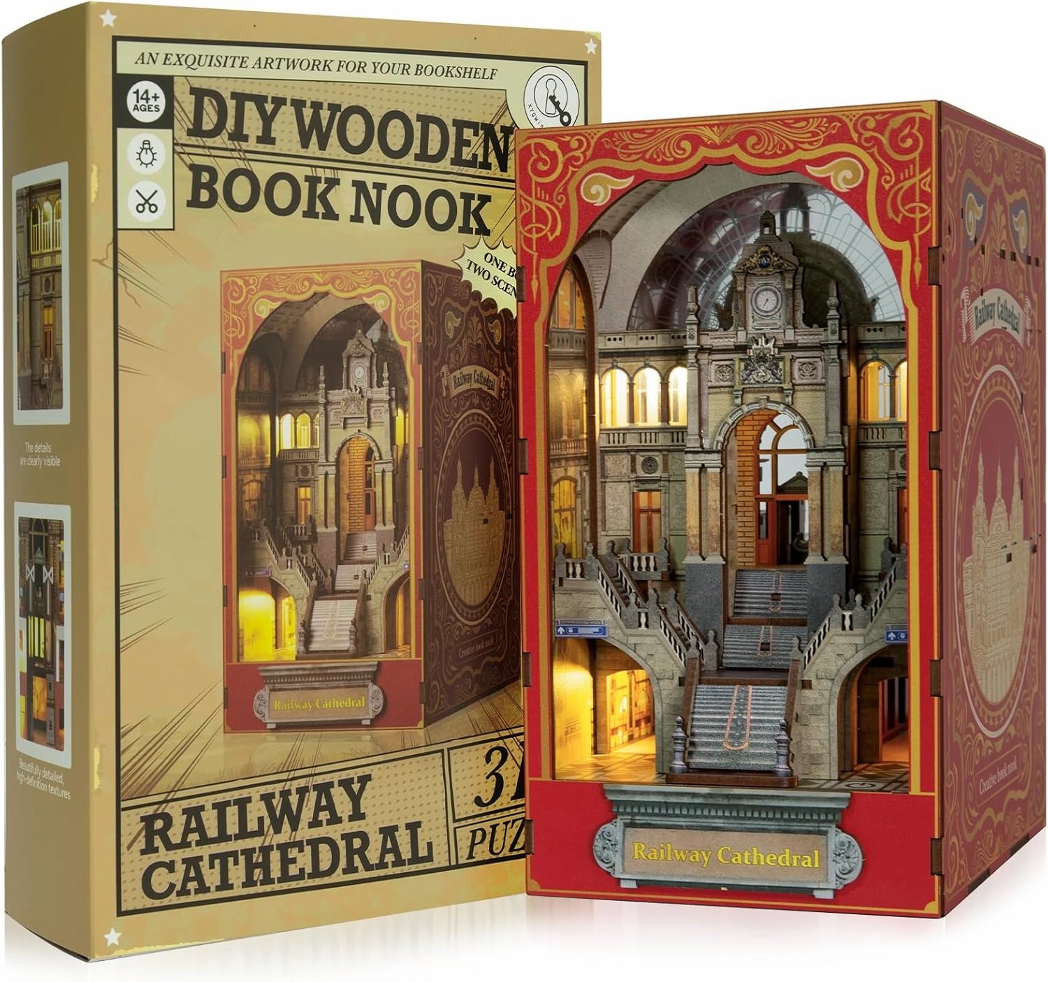 Book Nook Kit DIY Dollhouse Book Nook Miniature Kit for Bookshelf Insert Decor Crafts for Adults Teen Halloween,Magic House Model Build with LED Light 3D Puzzle Bookshelf Insert Decor Magic Night