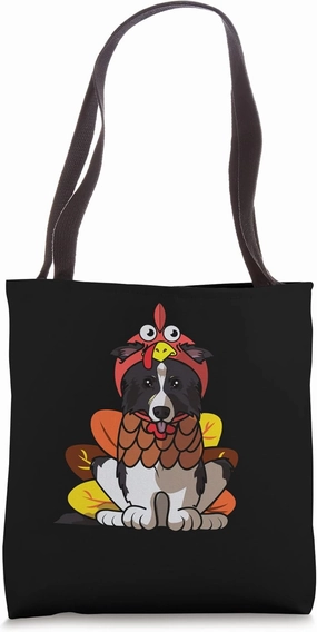 Border Collie Dog Greets Happy Thanksgiving Turkey Black Tote Bag