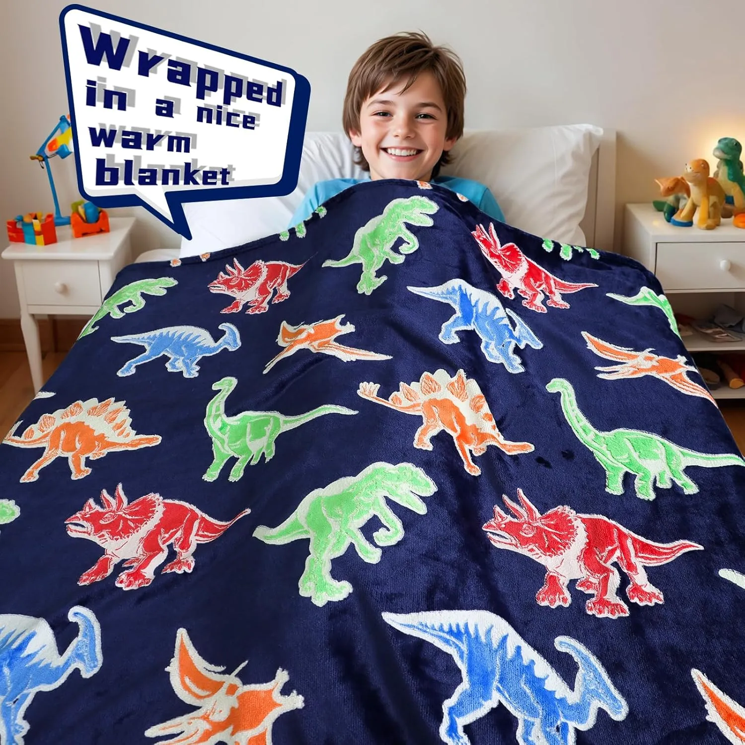BORORO Dinosaur Blanket for Boys Girls-Soft Dino Glow in The Dark Blankets-Kids Dinosaur Toys Gifts for Boy Girl 50x60 Inch