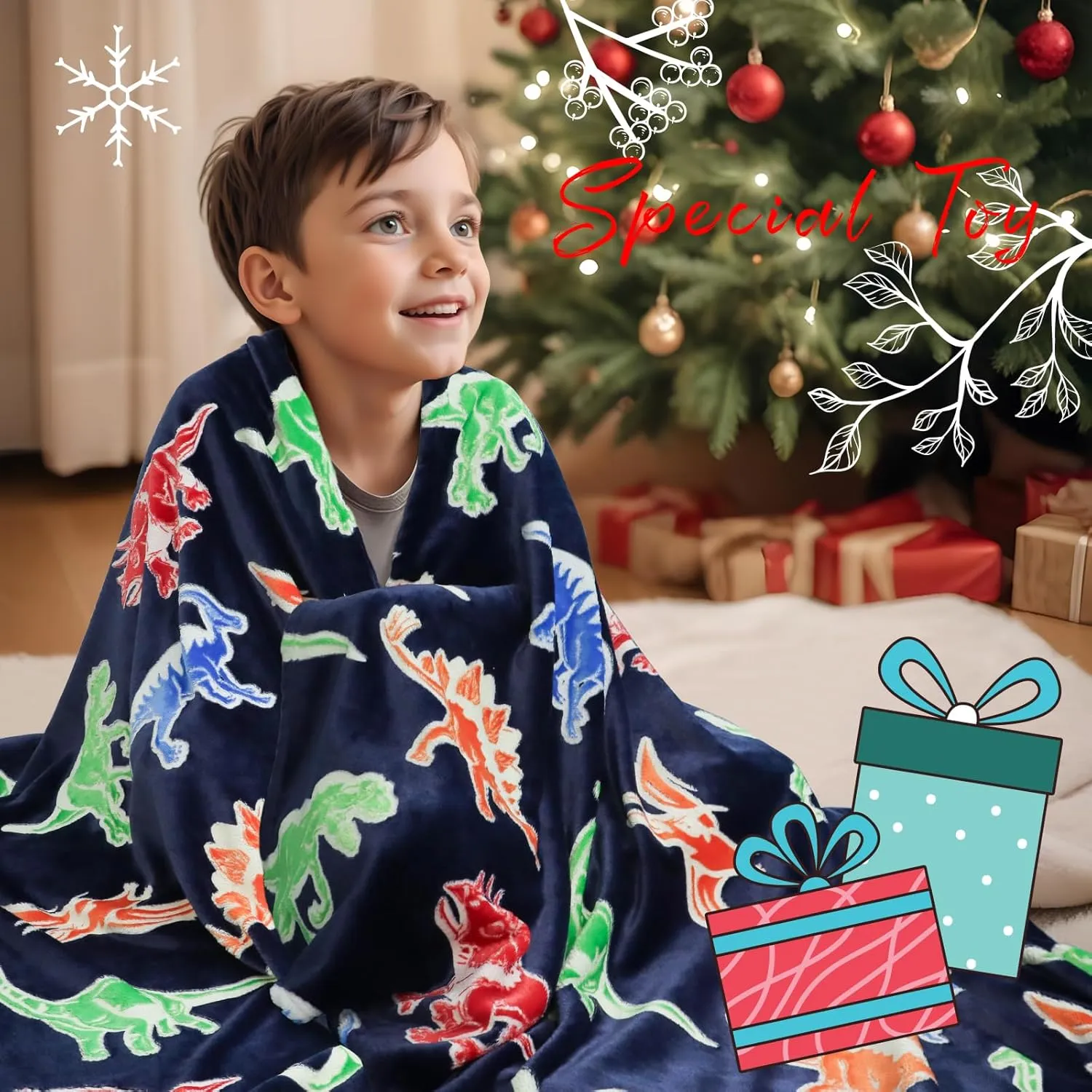BORORO Dinosaur Blanket for Boys Girls-Soft Dino Glow in The Dark Blankets-Kids Dinosaur Toys Gifts for Boy Girl 50x60 Inch