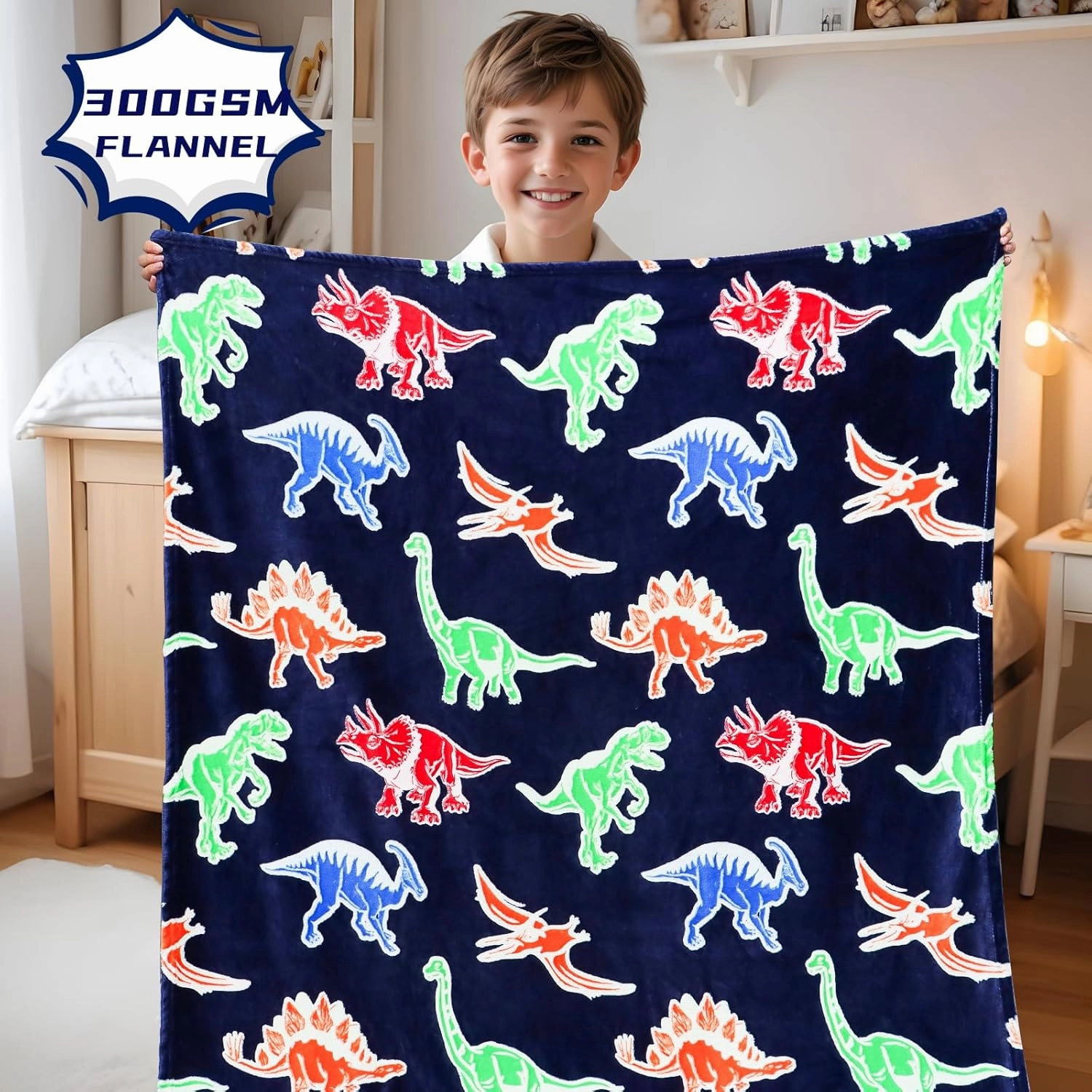 BORORO Dinosaur Blanket for Boys Girls-Soft Dino Glow in The Dark Blankets-Kids Dinosaur Toys Gifts for Boy Girl 50x60 Inch