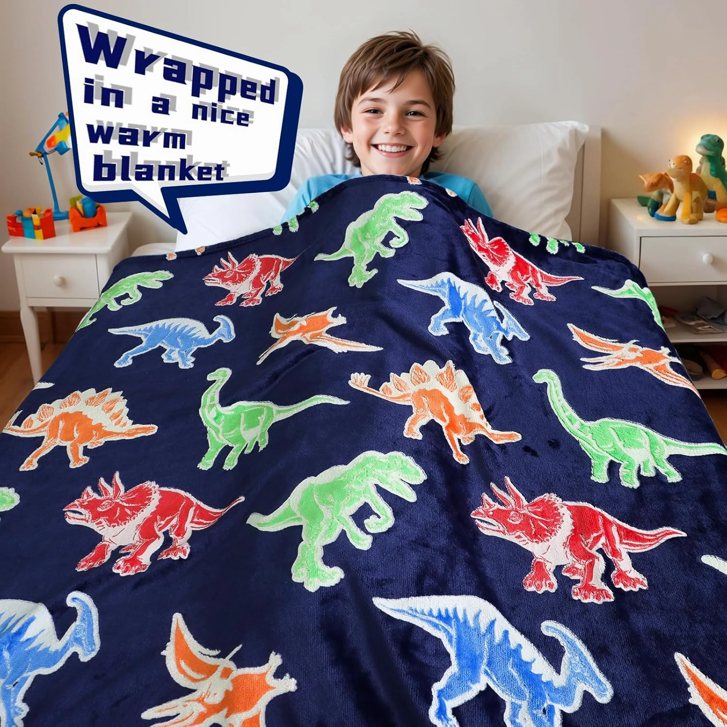 BORORO Dinosaur Blanket for Boys Girls-Soft Dino Glow in The Dark Blankets-Kids Dinosaur Toys Gifts for Boy Girl 50x60 Inch