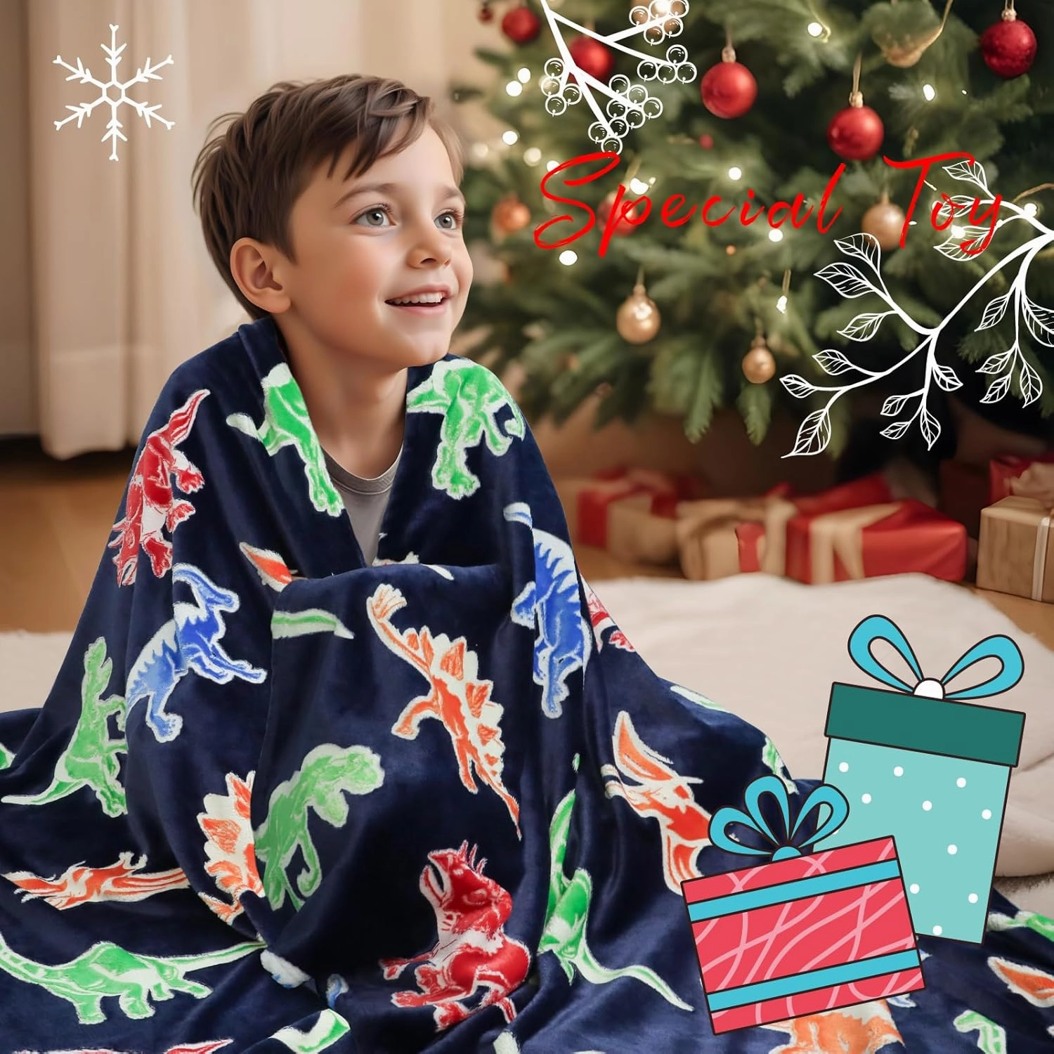 BORORO Dinosaur Blanket for Boys Girls-Soft Dino Glow in The Dark Blankets-Kids Dinosaur Toys Gifts for Boy Girl 50x60 Inch
