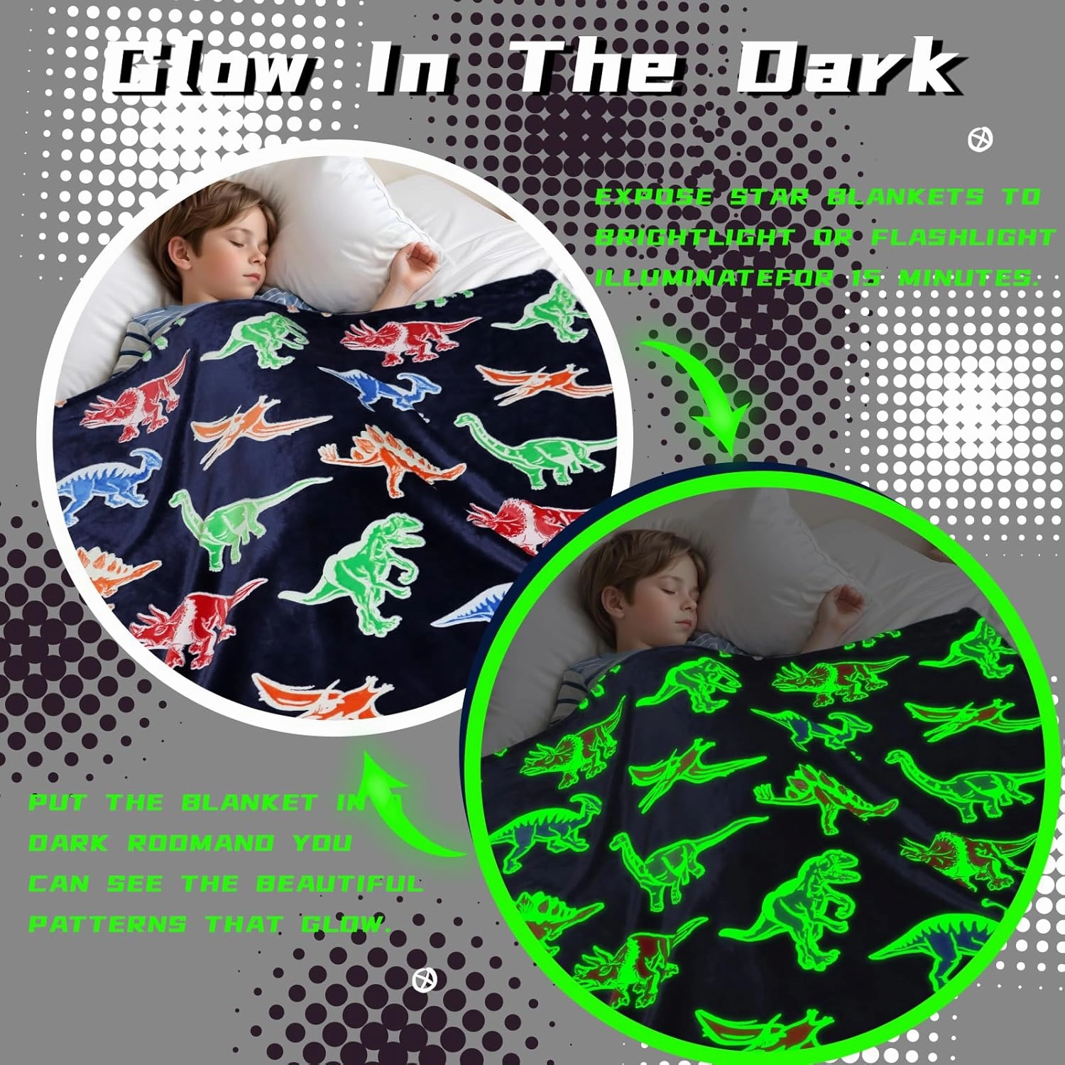 BORORO Dinosaur Blanket for Boys Girls-Soft Dino Glow in The Dark Blankets-Kids Dinosaur Toys Gifts for Boy Girl 50x60 Inch