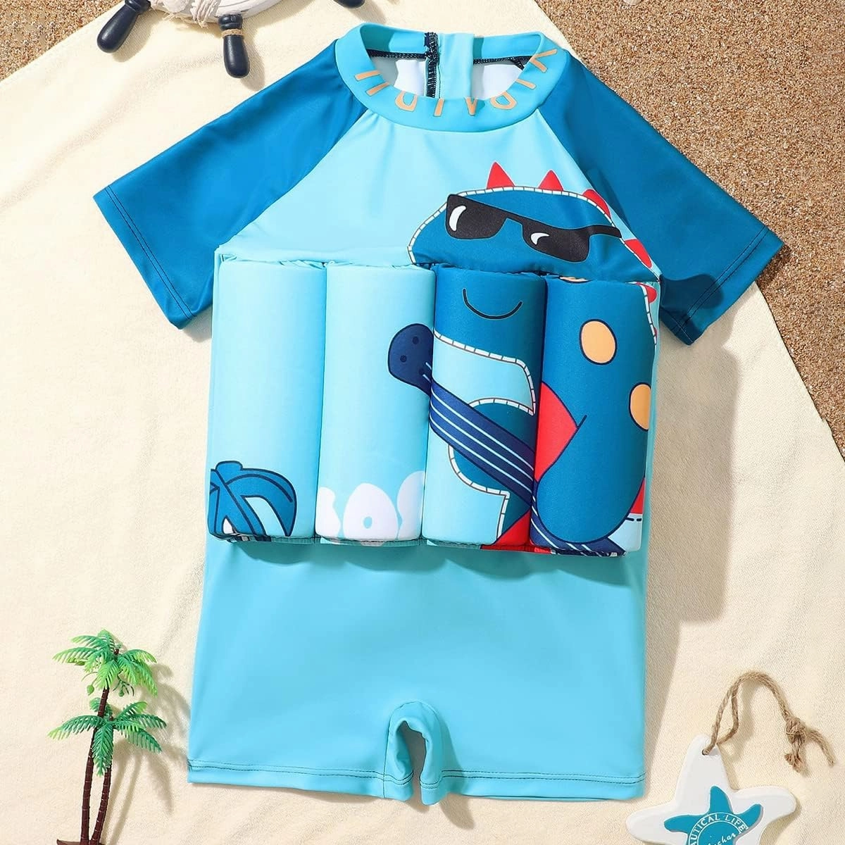 Boy Girls One-Piece Floatation Swimsuit Summer Short Sleeve Bathing Suits with Adjustable Buoyancy Float Suit Swimwear