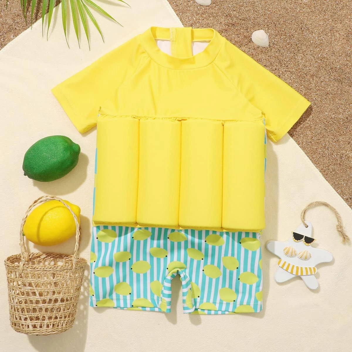 Boy Girls One-Piece Floatation Swimsuit Summer Short Sleeve Bathing Suits with Adjustable Buoyancy Float Suit Swimwear