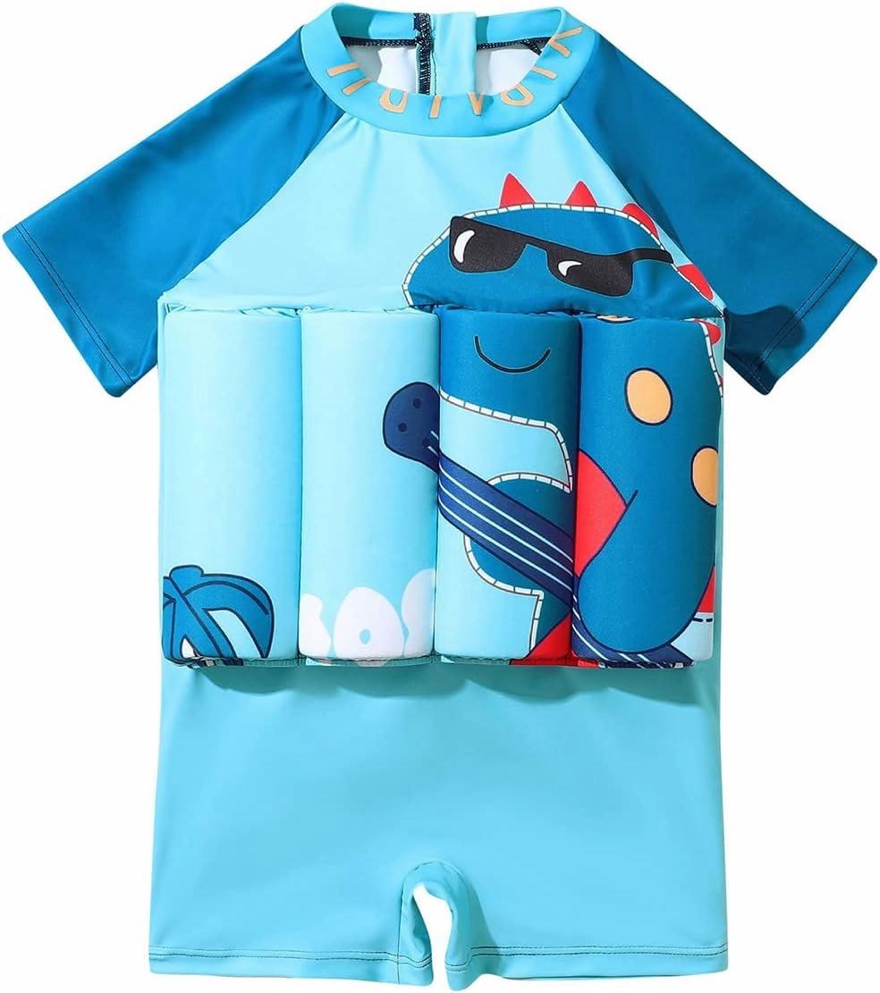 Boy Girls One-Piece Floatation Swimsuit Summer Short Sleeve Bathing Suits with Adjustable Buoyancy Float Suit Swimwear