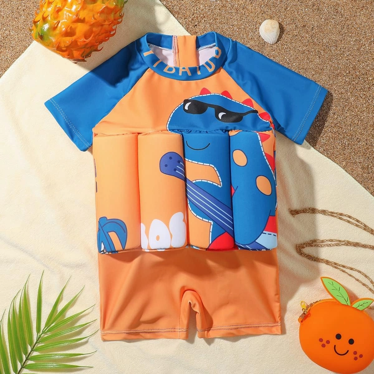 Boy Girls One-Piece Floatation Swimsuit Summer Short Sleeve Bathing Suits with Adjustable Buoyancy Float Suit Swimwear