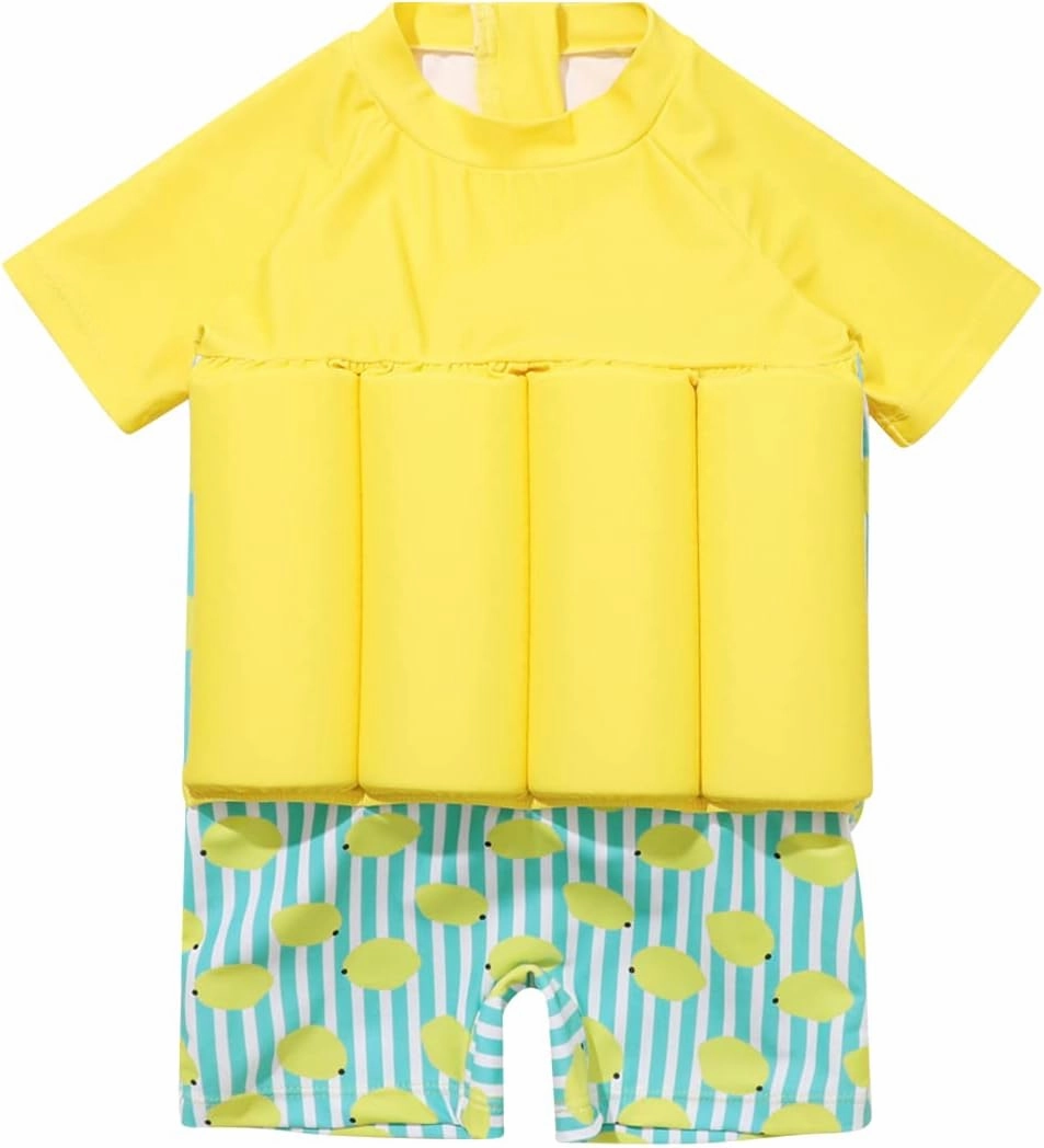 Boy Girls One-Piece Floatation Swimsuit Summer Short Sleeve Bathing Suits with Adjustable Buoyancy Float Suit Swimwear