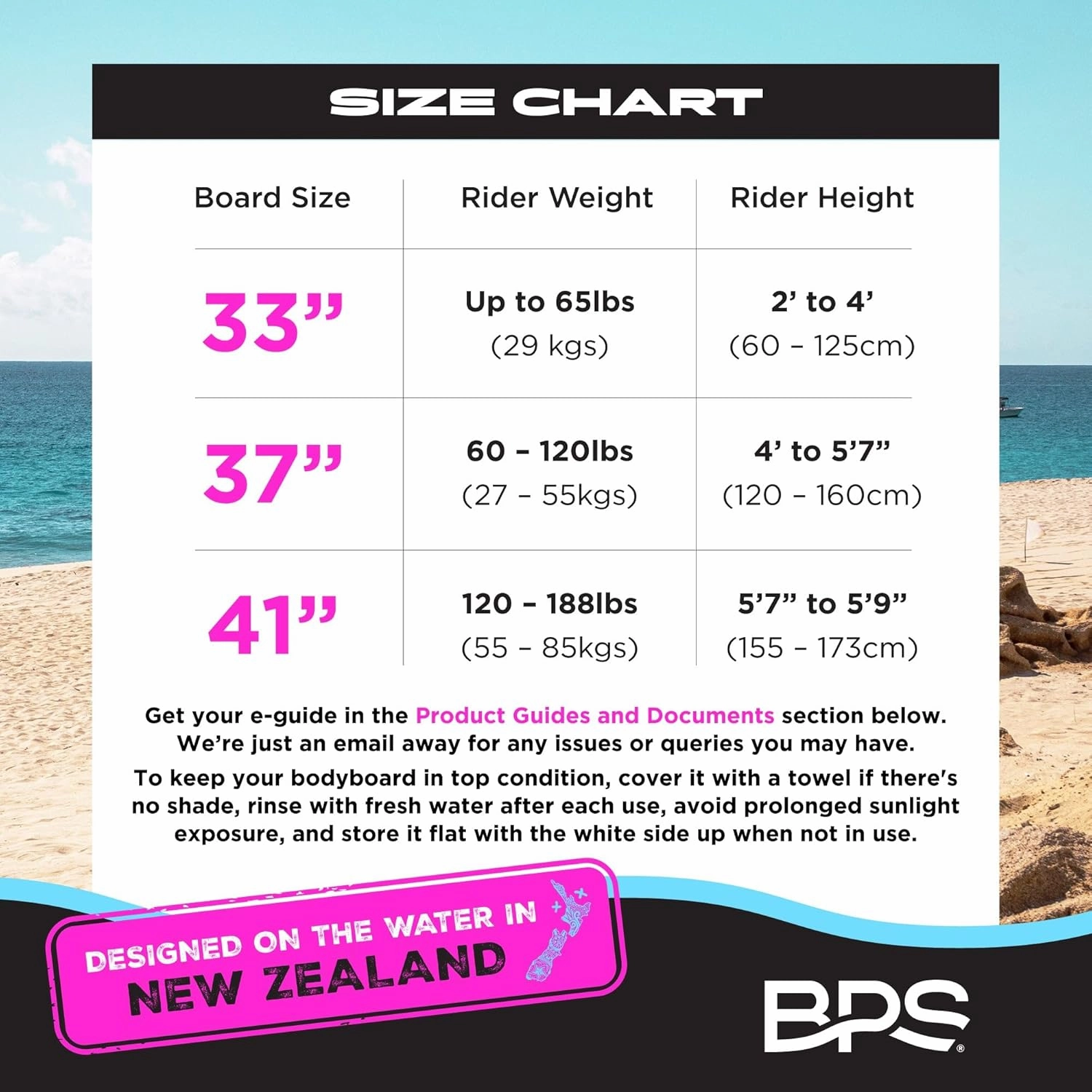 BPS New Zealand ‘Shaka’ Body Board for All Wave Conditions - Lightweight with EPS Core, HDPE Slick Bottom, Body Boards for Beach with Wrist Leash and Plug for Kids and Adults - All Skill Levels