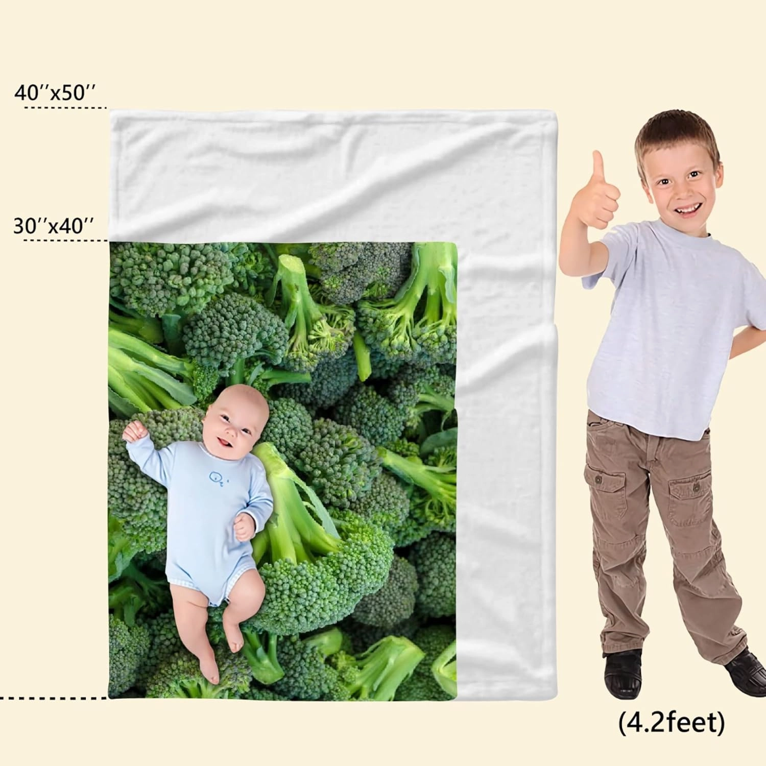 Broccoli Blanket, Vegetable Throw Blanket, Vegan Gift for Women Men Girl Boy Birthday,Lightweight Soft Worm Cozy Flannel Throw for Bedding Sofa Couch 40"x50" for Kids/Child - S