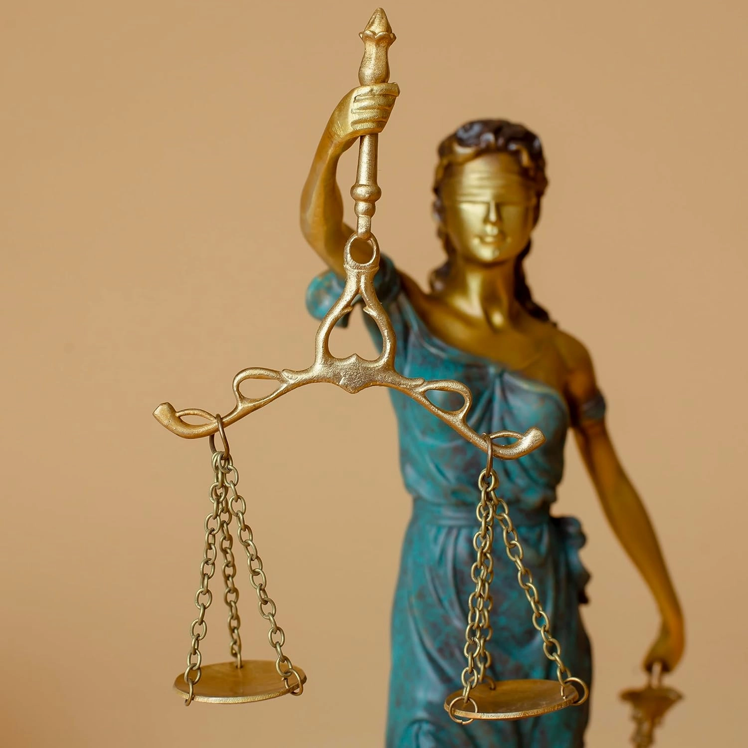 Bronze Blind Lady Justice Statue,11" Themis Goddess of Justice- Law Figure Justice Statue Office Desk Barrister Gift. (Blue)