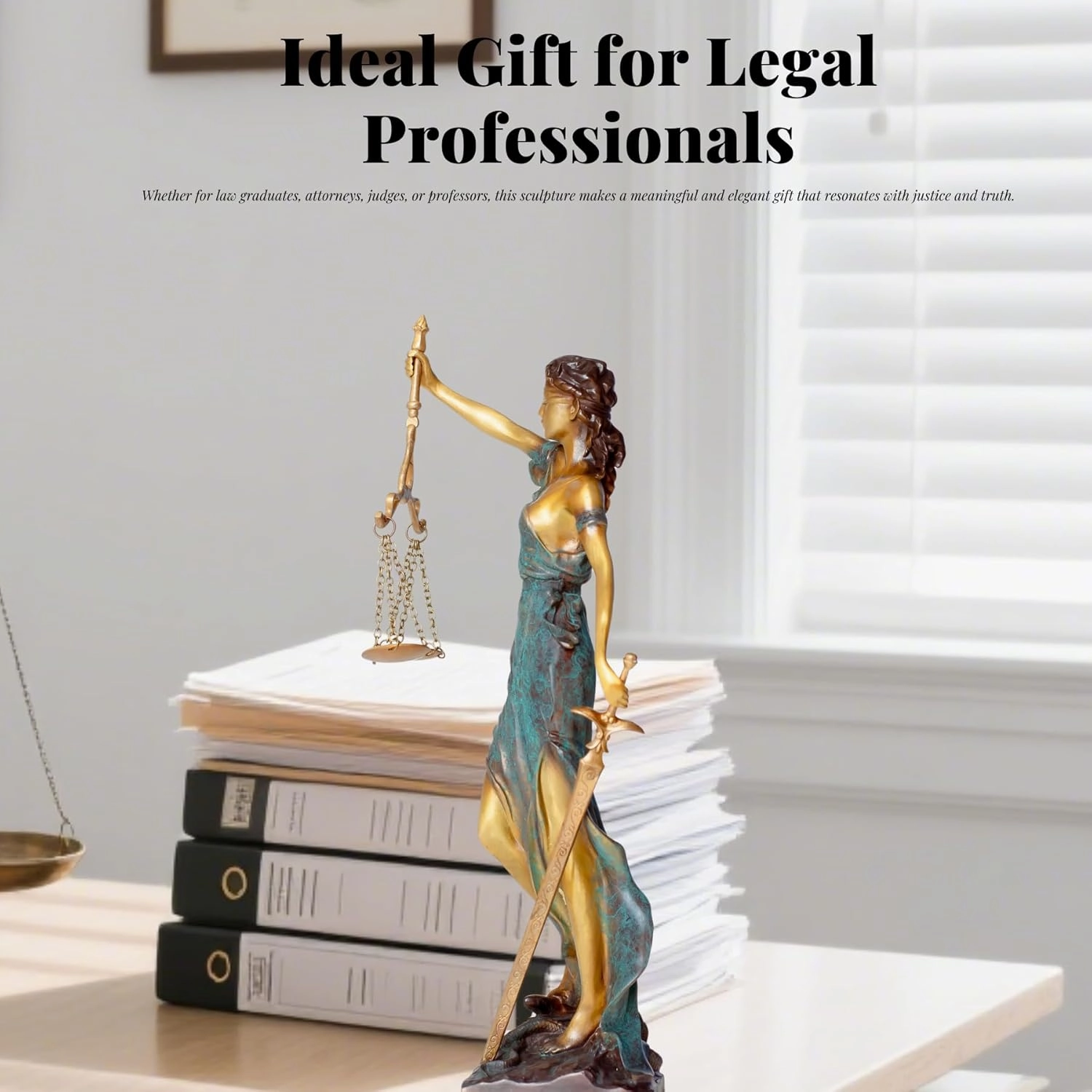 Bronze Blind Lady Justice Statue,11" Themis Goddess of Justice- Law Figure Justice Statue Office Desk Barrister Gift. (Blue)