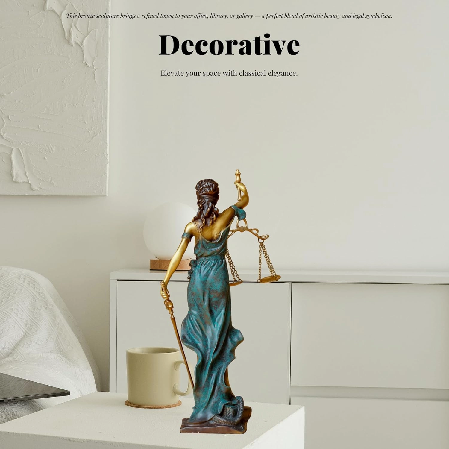 Bronze Blind Lady Justice Statue,11" Themis Goddess of Justice- Law Figure Justice Statue Office Desk Barrister Gift. (Blue)