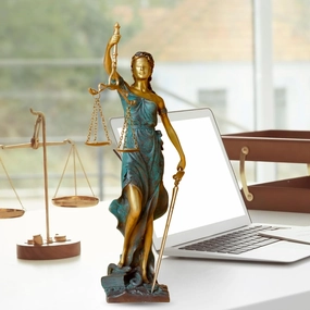 Bronze Blind Lady Justice Statue,11" Themis Goddess of Justice- Law Figure Justice Statue Office Desk Barrister Gift. (Blue)
