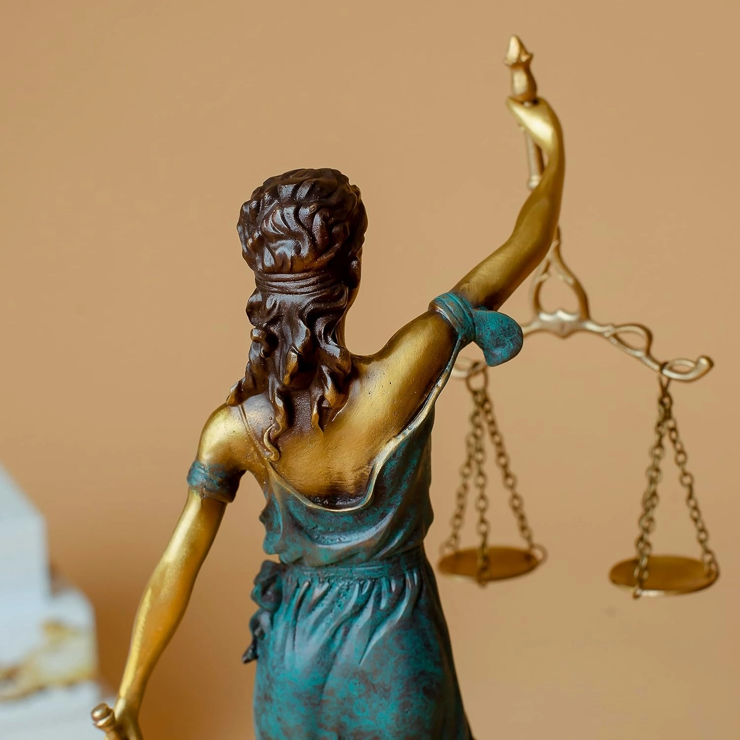 Bronze Blind Lady Justice Statue,11" Themis Goddess of Justice- Law Figure Justice Statue Office Desk Barrister Gift. (Blue)