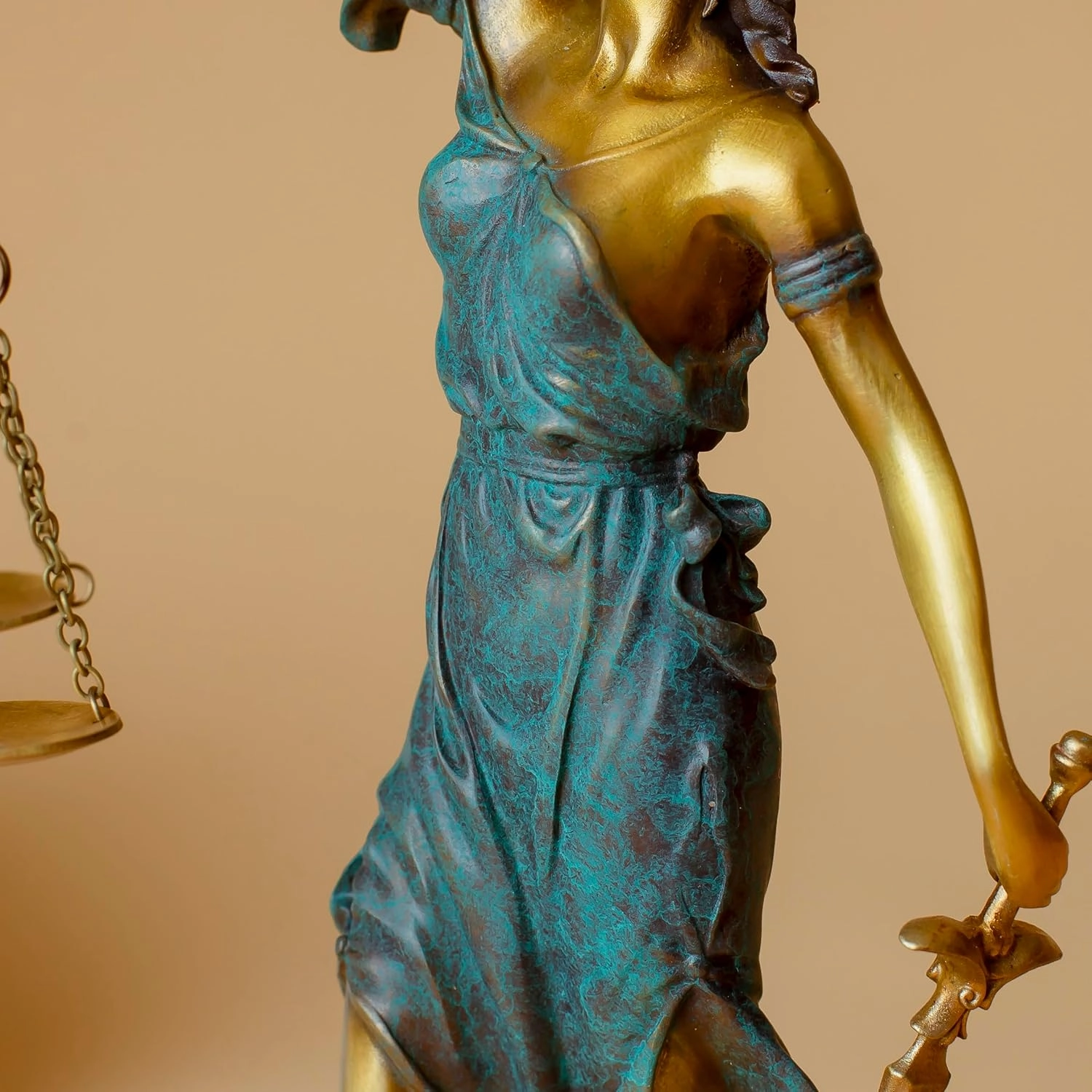 Bronze Blind Lady Justice Statue,11" Themis Goddess of Justice- Law Figure Justice Statue Office Desk Barrister Gift. (Blue)