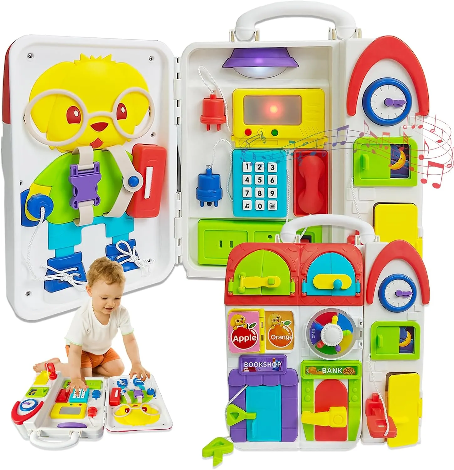 Busy Board Toys for 1-3 Year Old Boy Girl, Musical Montessori Busy Board Sensory Toys for Toddlers 1-3 Year Old Motor Skills Developmental Toy for 1-3 Age Birthday Gift for Kids