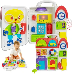 Busy Board Toys for 1-3 Year Old Boy Girl, Musical Montessori Busy Board Sensory Toys for Toddlers 1-3 Year Old Motor Skills Developmental Toy for 1-3 Age Birthday Gift for Kids