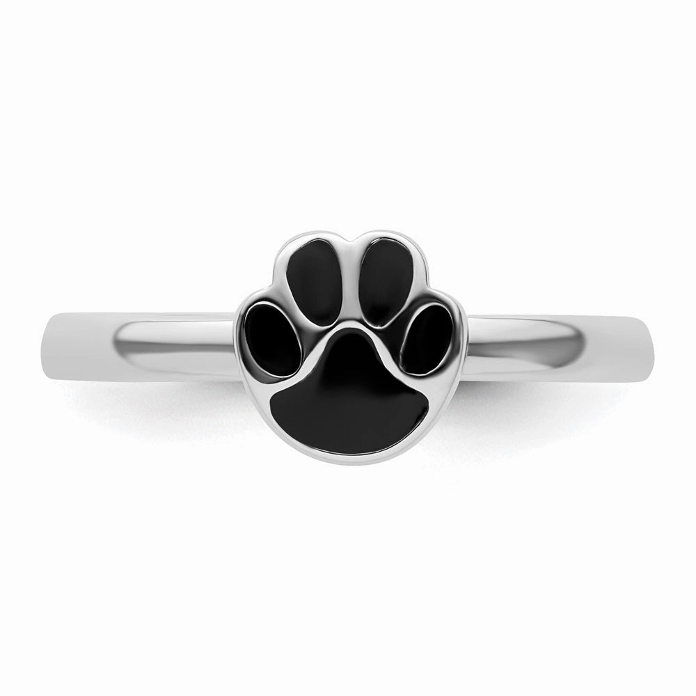Buy Stylish Sterling Silver Stackable Pawprint Ring - Black Enamel Accent