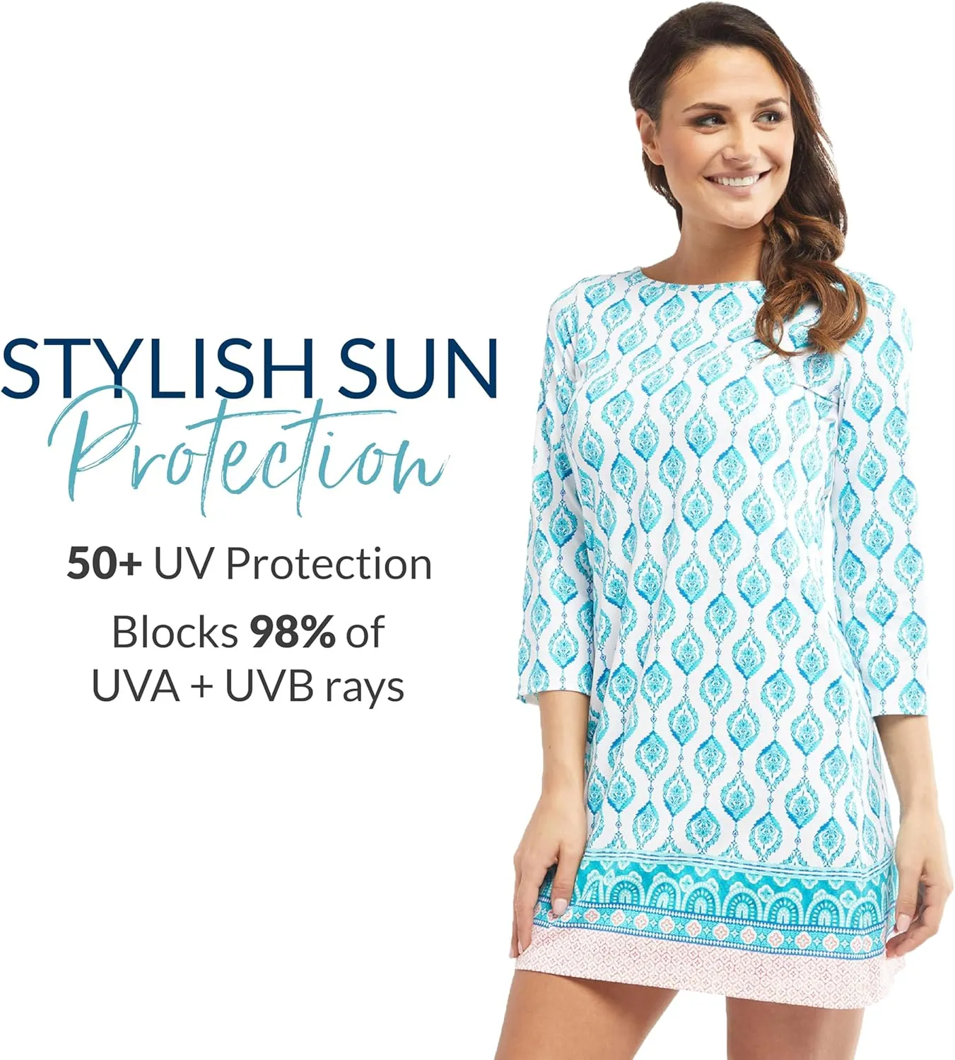 Cabana Life Shift Dress, UPF 50  Sun Protection Casual Dress, Boat Neckline, Quarter Sleeve, Womens Fashion